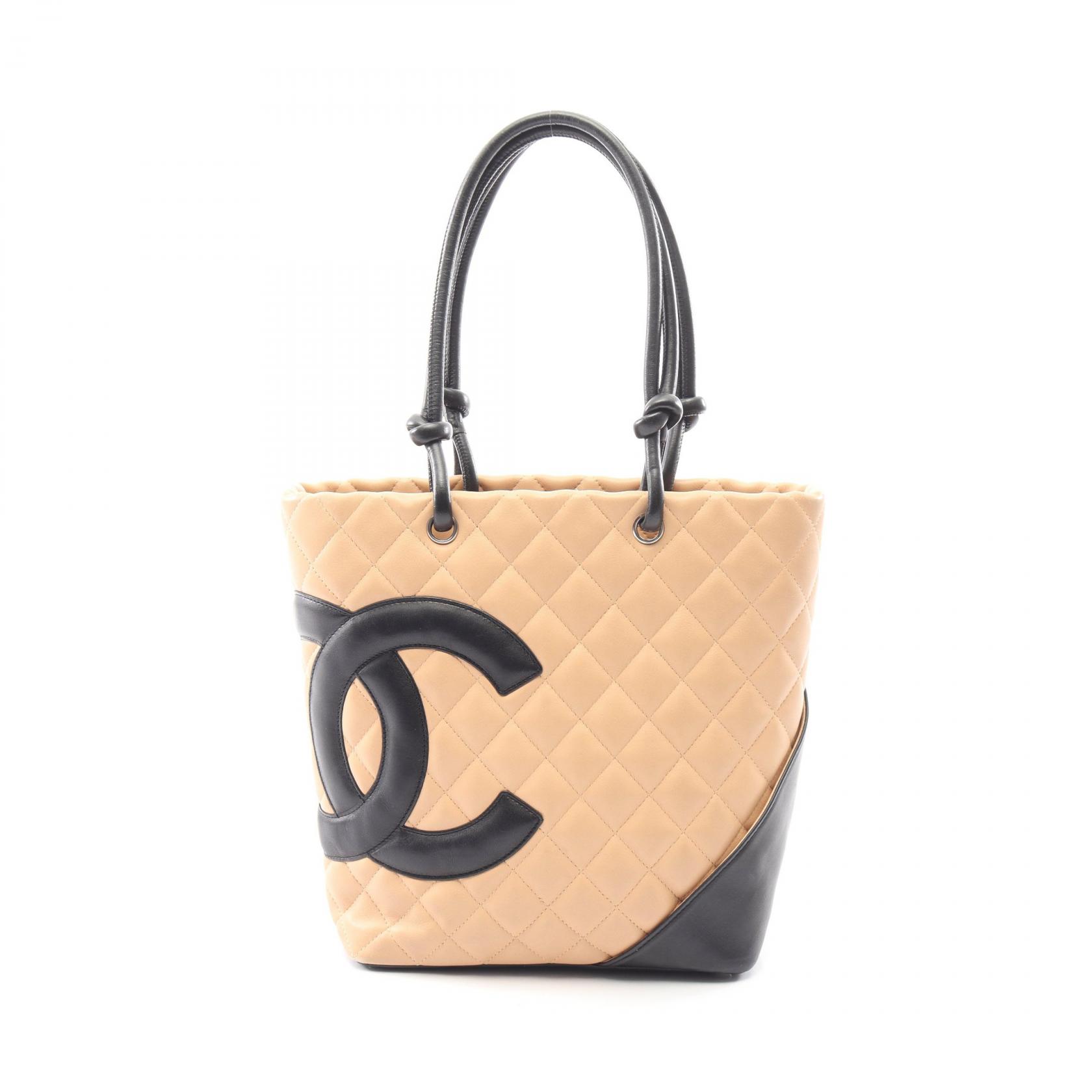 シャネル CHANEL カンボンライン ミディアム トートバッグ バッグ レザー レディース ベージュ系 / ブラック系 A25167 【中古】