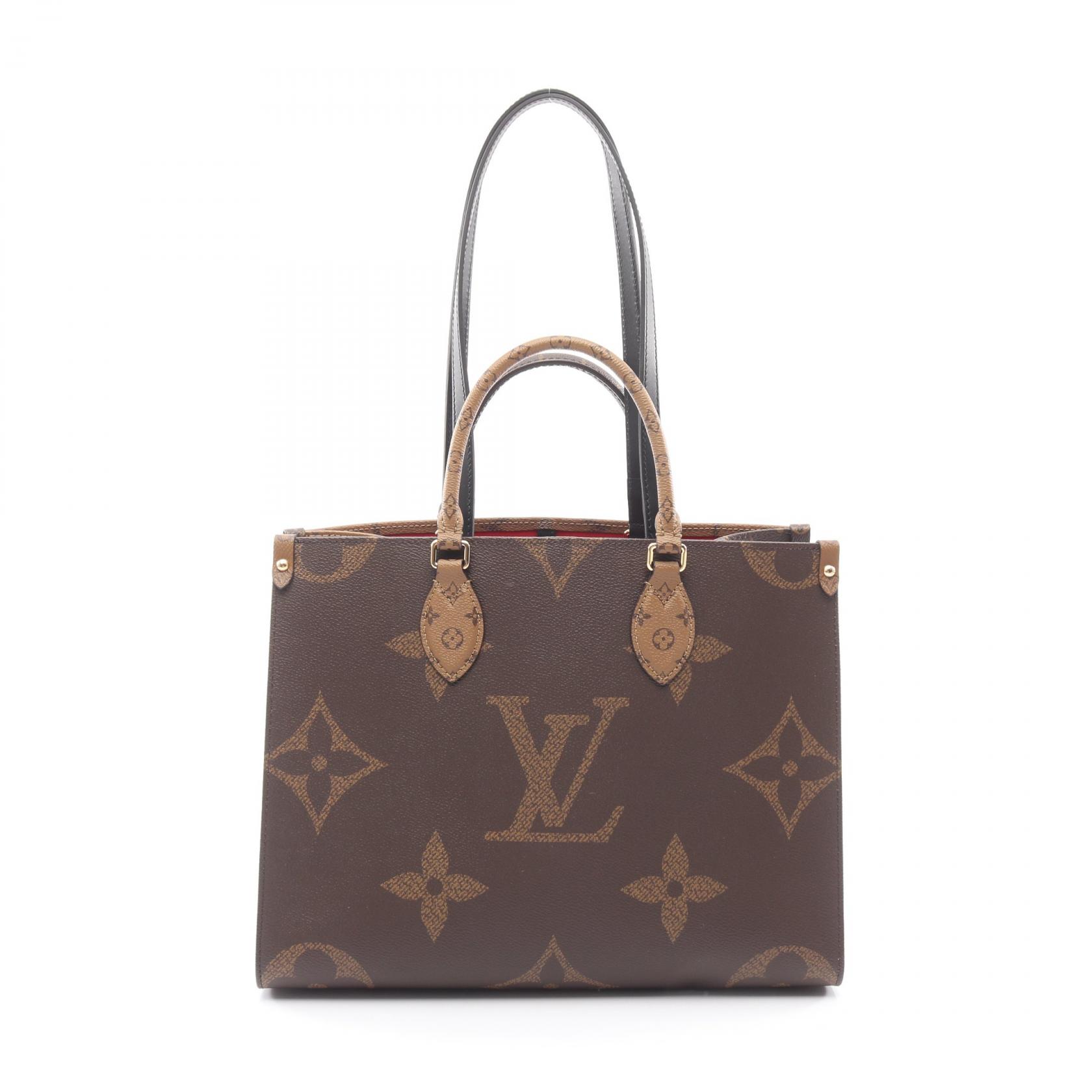 ルイ・ヴィトン LOUIS VUITTON オンザゴーMM 2WAY トートバッグ バッグ PVCコーティングキャンバス レザー モノグラム・ジャイアントリバース レディース ブラウン系 / ベージュ系 M45321 【中古】 184,000円
