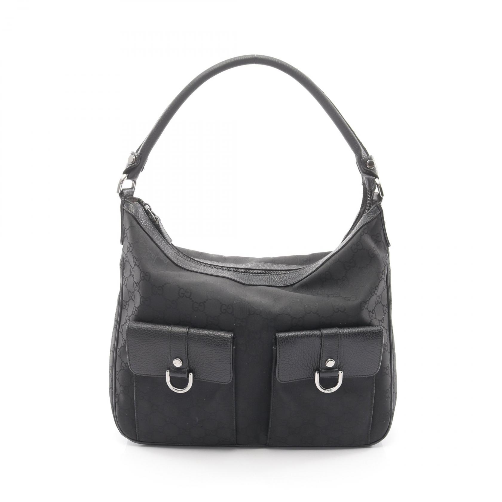 ≪5%OFFクーポン＆まとめ買い10% ～7/26 9:59〆≫グッチ GUCCI GGナイロン ショルダーバッグ バッグ ナイロン レザー レディース ブラック系 293581 【中古】｜BRANDOFF TOKYO