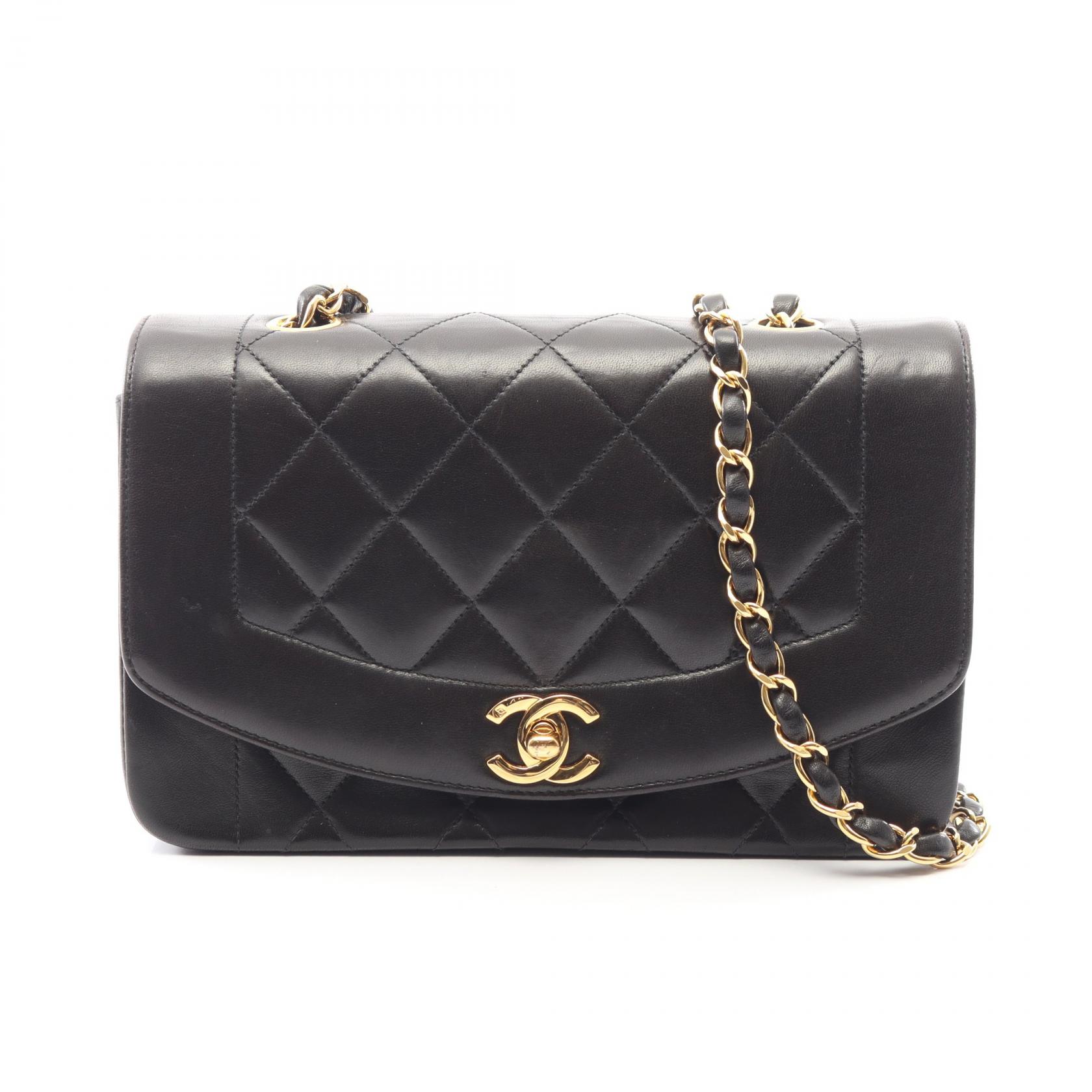 シャネル CHANEL マトラッセ ダイアナフラップ ショルダーバッグ バッグ ラムスキン（羊革） レディース ブラック系 A01164 【中古】
