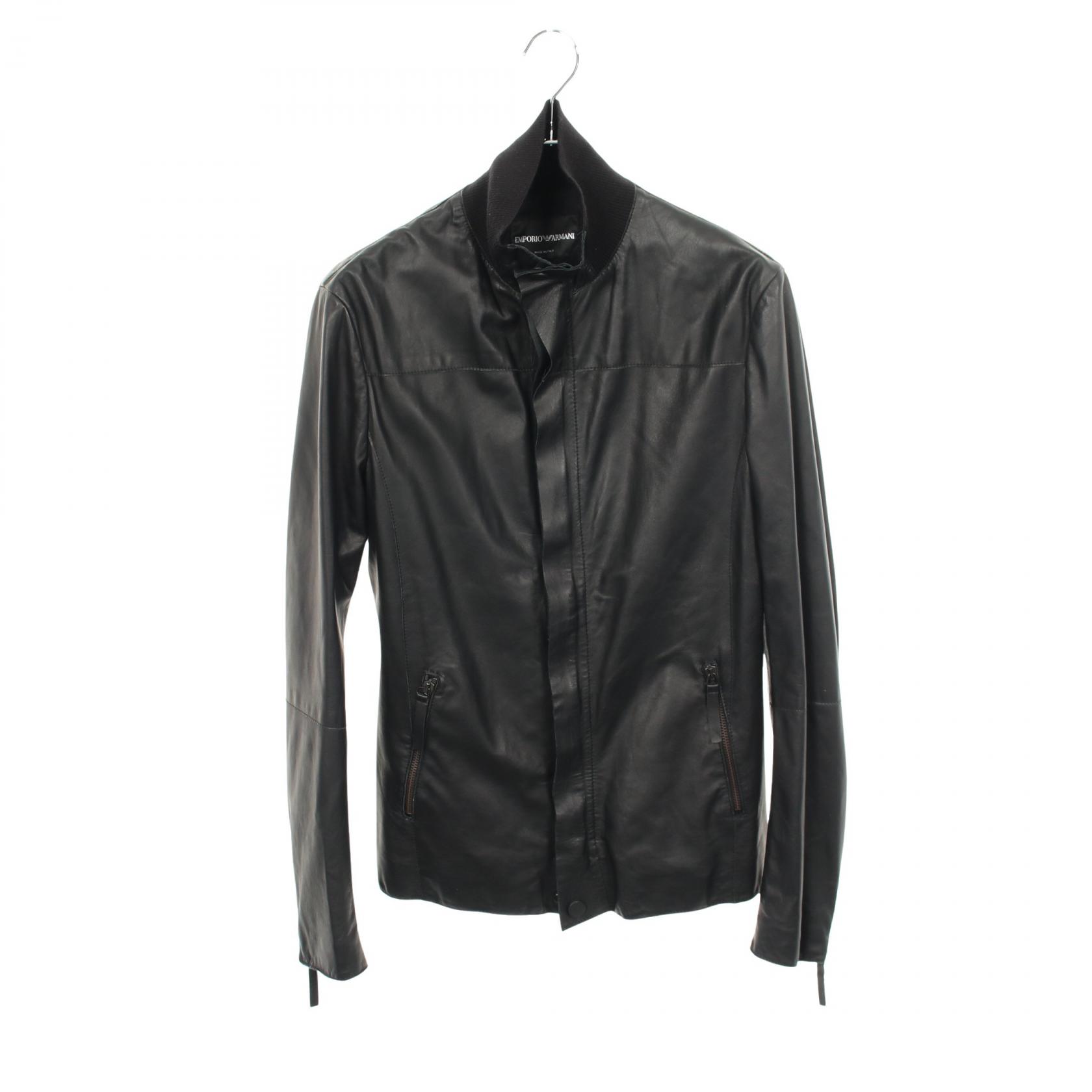 エンポリオ・アルマーニ Emporio Armani ニット切替 ブルゾン 革ジャン 衣料品 アウター レザー メンズ ブラック系 【中古】｜BRANDOFF TOKYO