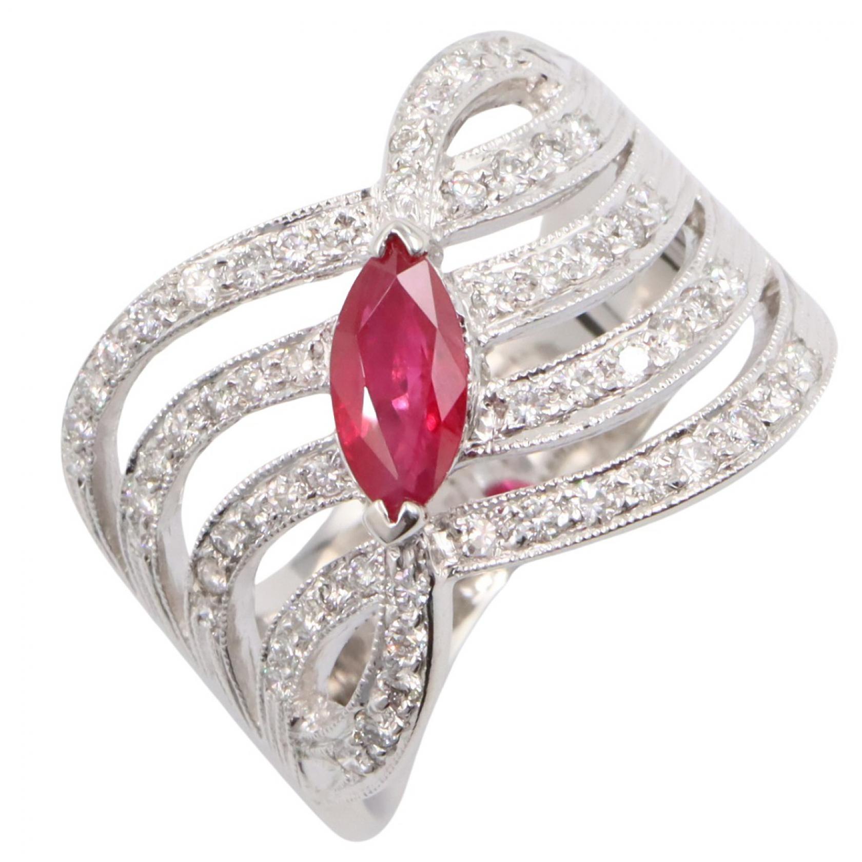 ≪5%OFFクーポン＆まとめ買い10% ～7/26 9:59〆≫ジュエリー JEWELRY ルビー ダイヤモンド リング リング・指輪 ジュエリー K18WG（ホワイトゴールド） ダイヤモンド ルビー レディース シルバー系 / レッド系 / クリア系 ﾙﾋﾞｰ 9.9g 【中古】｜BRANDOFF TOKYO