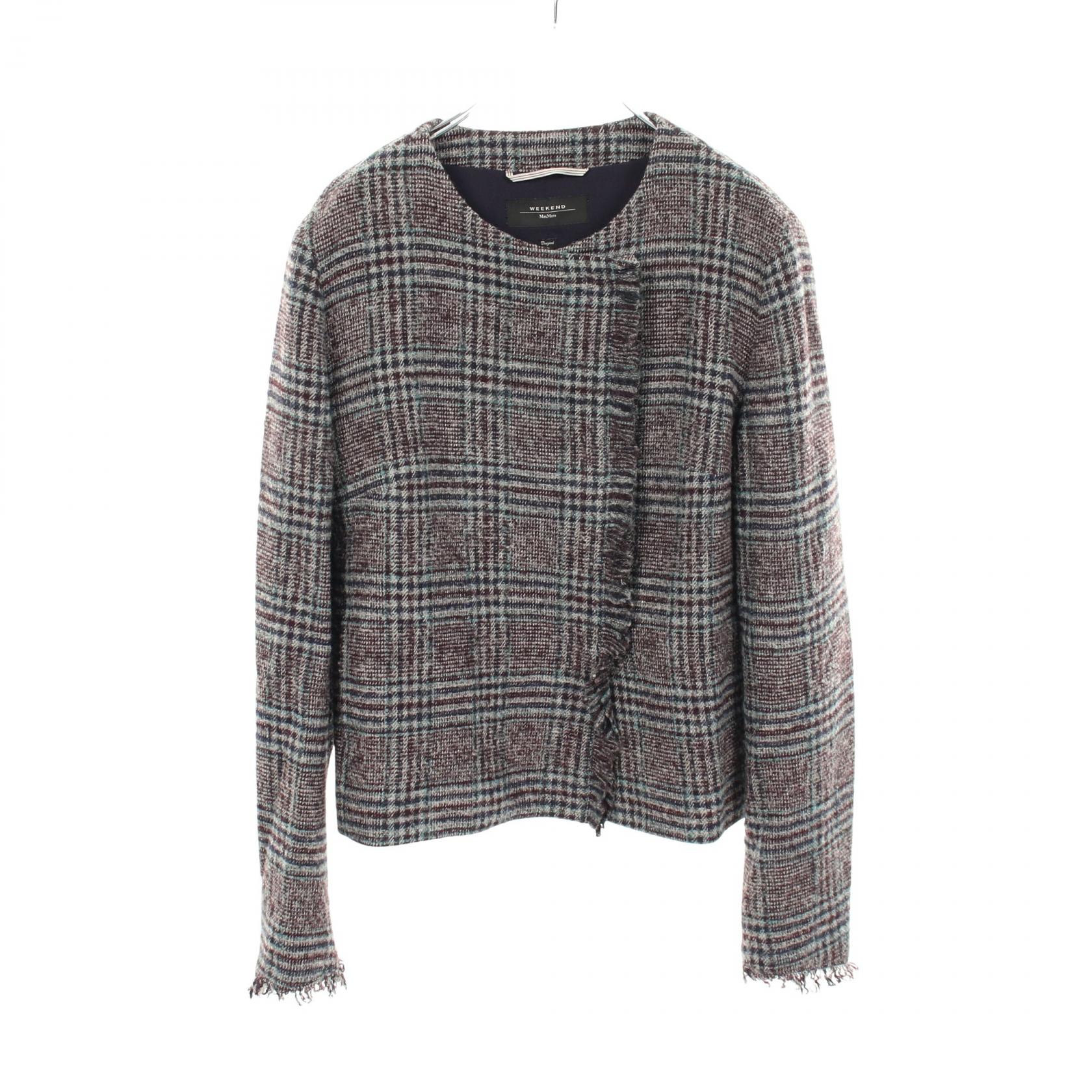 ≪5%OFFクーポン＆まとめ買い10% ～7/26 9:59〆≫ウィークエンド マックスマーラ WEEK END Max Mara チェック柄 ノーカラージャケット 衣料品 アウター ウール レディース グレー系 / ネイビー系 / ブルー系 【中古】｜BRANDOFF TOKYO