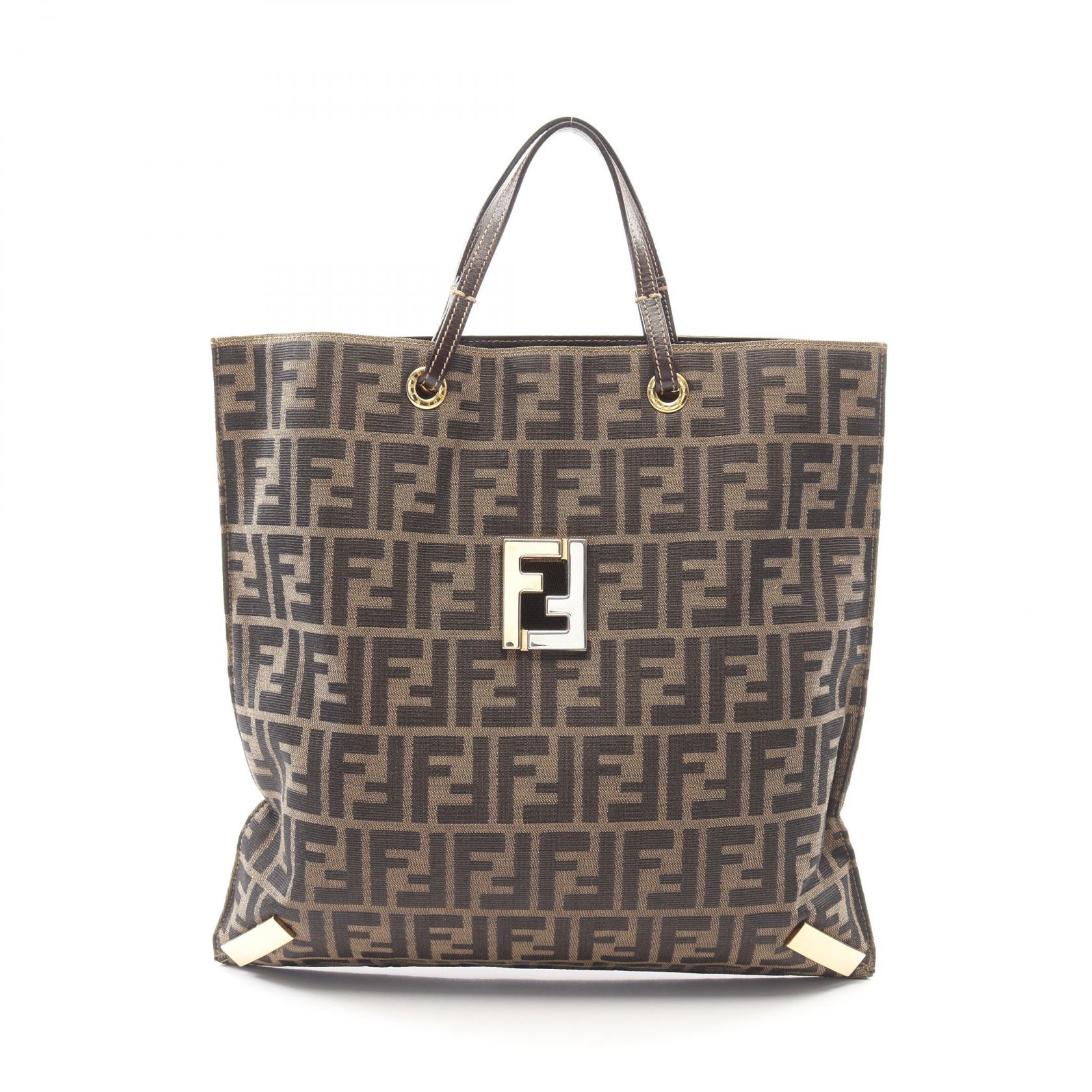 ≪5%OFFクーポン＆まとめ買い10% ～7/26 9:59〆≫フェンディ FENDI ズッカ トートバッグ バッグ ナイロン レザー レディース ブラウン系 【中古】｜BRANDOFF TOKYO