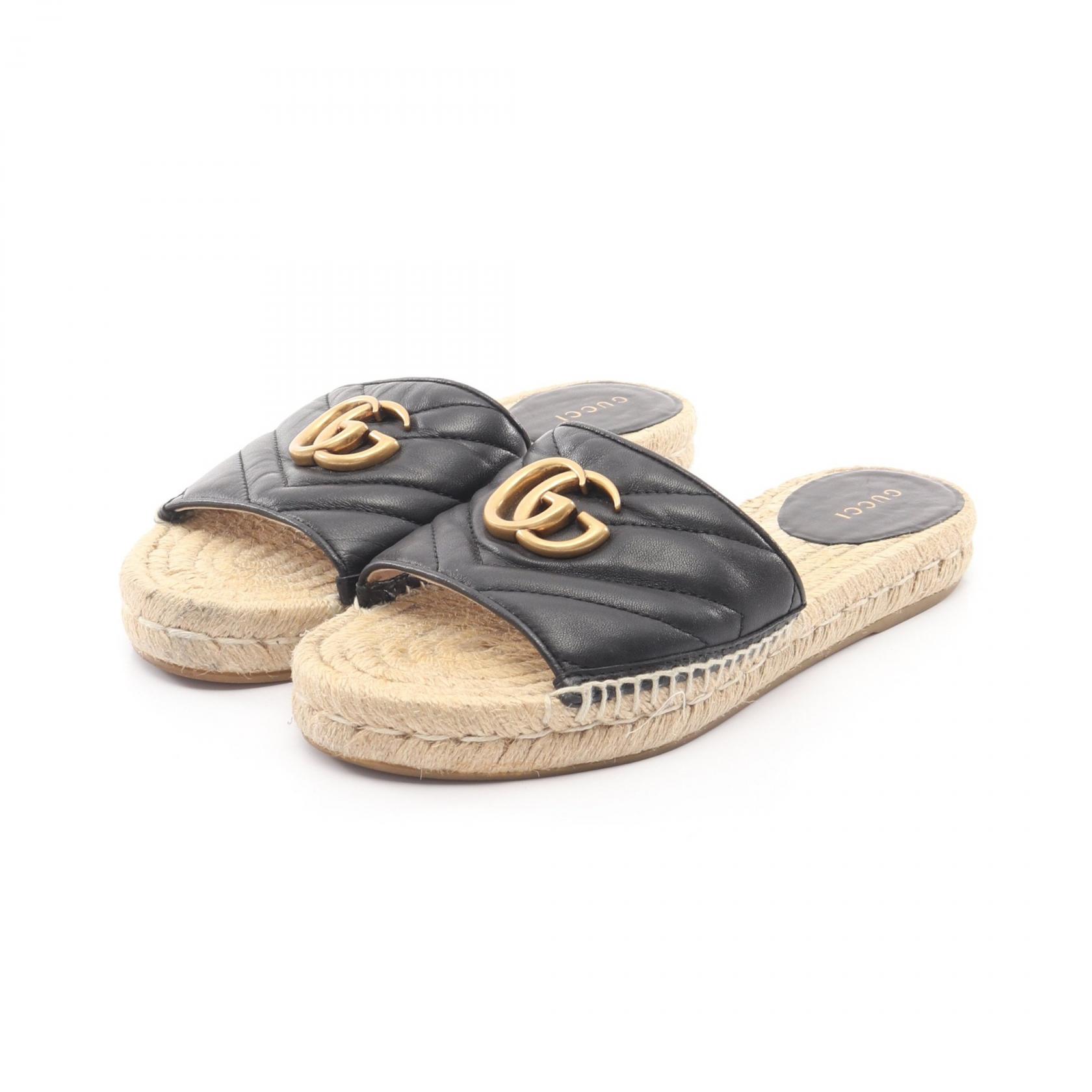 ≪5%OFFクーポン＆まとめ買い10% ～7/26 9:59〆≫グッチ GUCCI GGマーモント エスパドリーユ サンダル 靴 レザー レディース ブラック系 【中古】｜BRANDOFF TOKYO