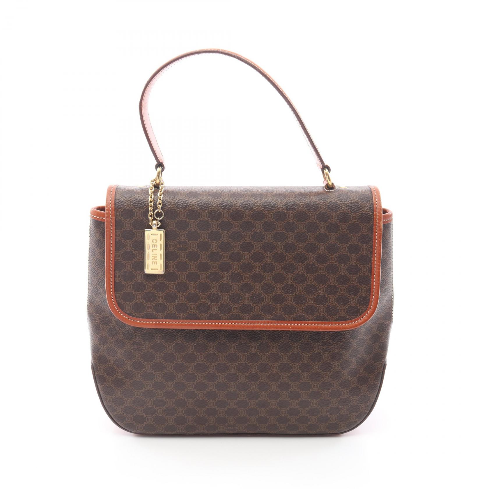 ≪5%OFFクーポン＆まとめ買い10% ～7/26 9:59〆≫セリーヌ CELINE マカダム チャーム付き ハンドバッグ バッグ PVCコーティングキャンバス レザー レディース ブラウン系 【中古】｜BRANDOFF TOKYO 34,450円