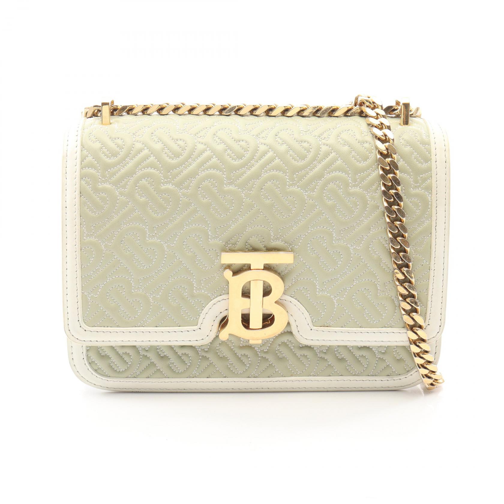 ≪5%OFFクーポン＆まとめ買い10% ～7/26 9:59〆≫バーバリー BURBERRY TB キルティングモノグラム ショルダーバッグ バッグ レザー レディース グリーン系 / ホワイト系 【中古】｜BRANDOFF TOKYO 34,450円
