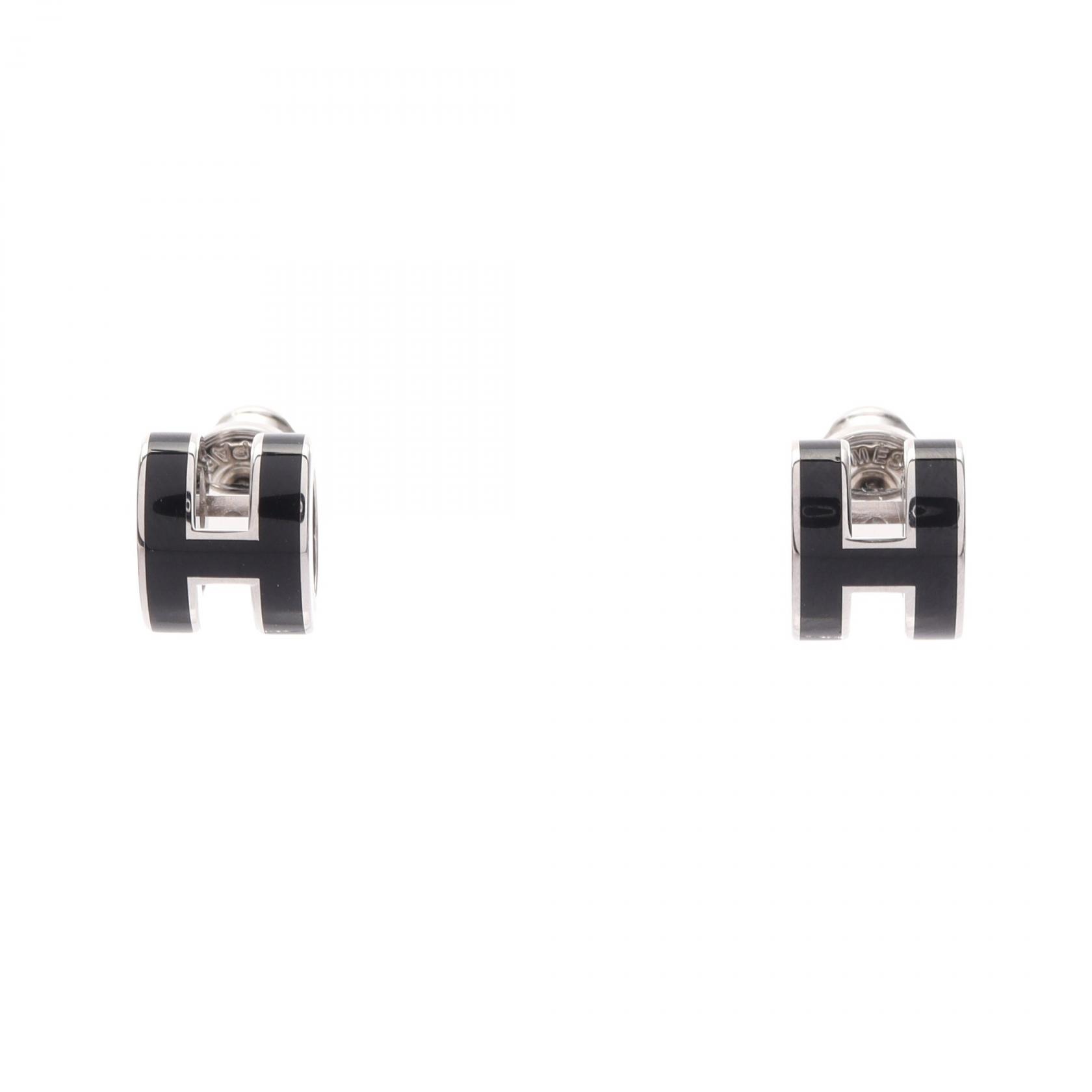 ≪5%OFFクーポン&まとめ買い10% ~7/26 9:59〆≫エルメス HERMES MINI POP H ミニポップアッシュ ピアス ジュエリー ステンレススチール レディース シルバー系 / ブラック系 【中古】|BRANDOFF TOKYO