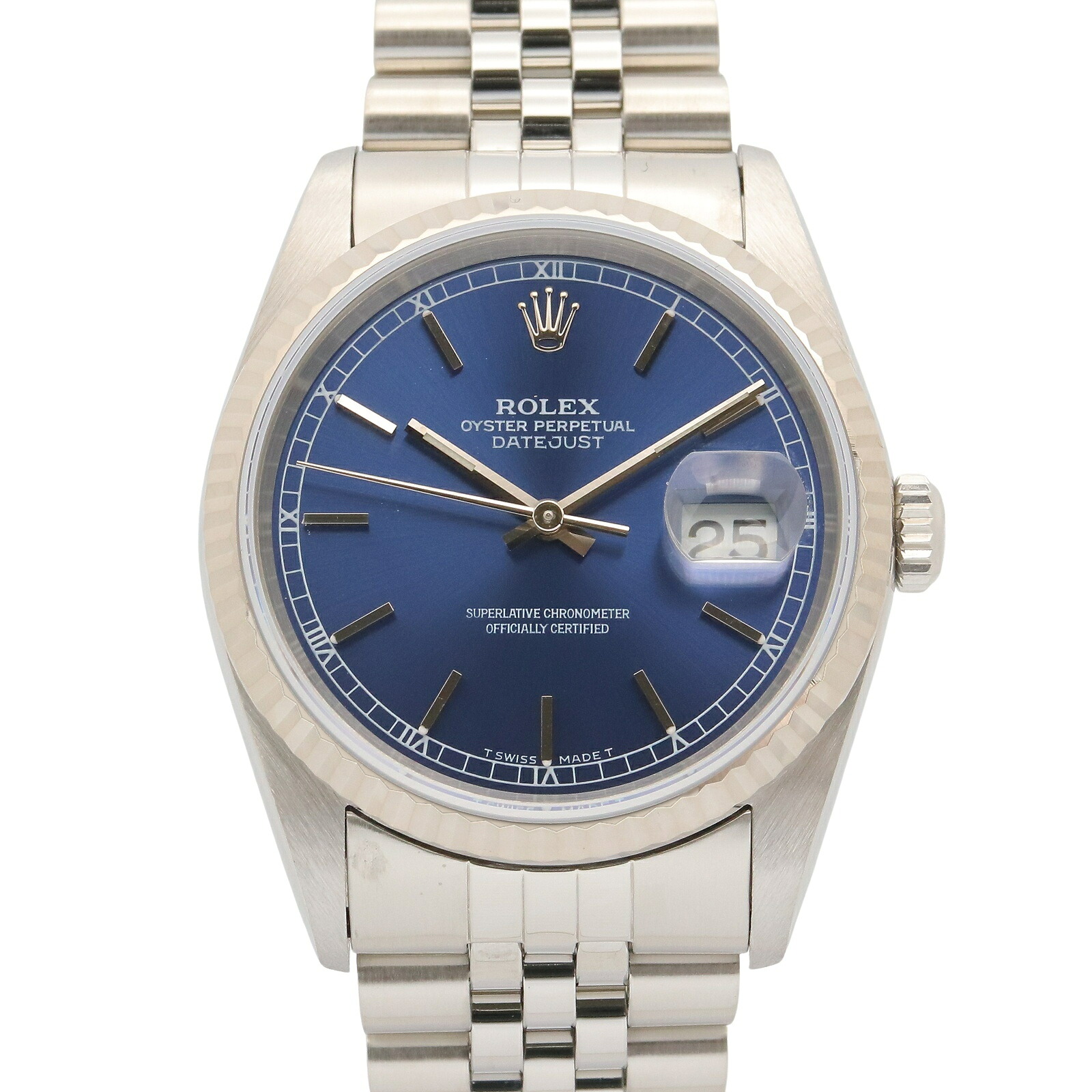 ≪5%OFFクーポン＆まとめ買い10% ～7/26 9:59〆≫ロレックス ROLEX デイトジャスト X番 腕時計 時計 K18WG（ホワイトゴールド） ステンレススチール メンズ ブルー系 バー 16234 【中古】｜BRANDOFF TOKYO