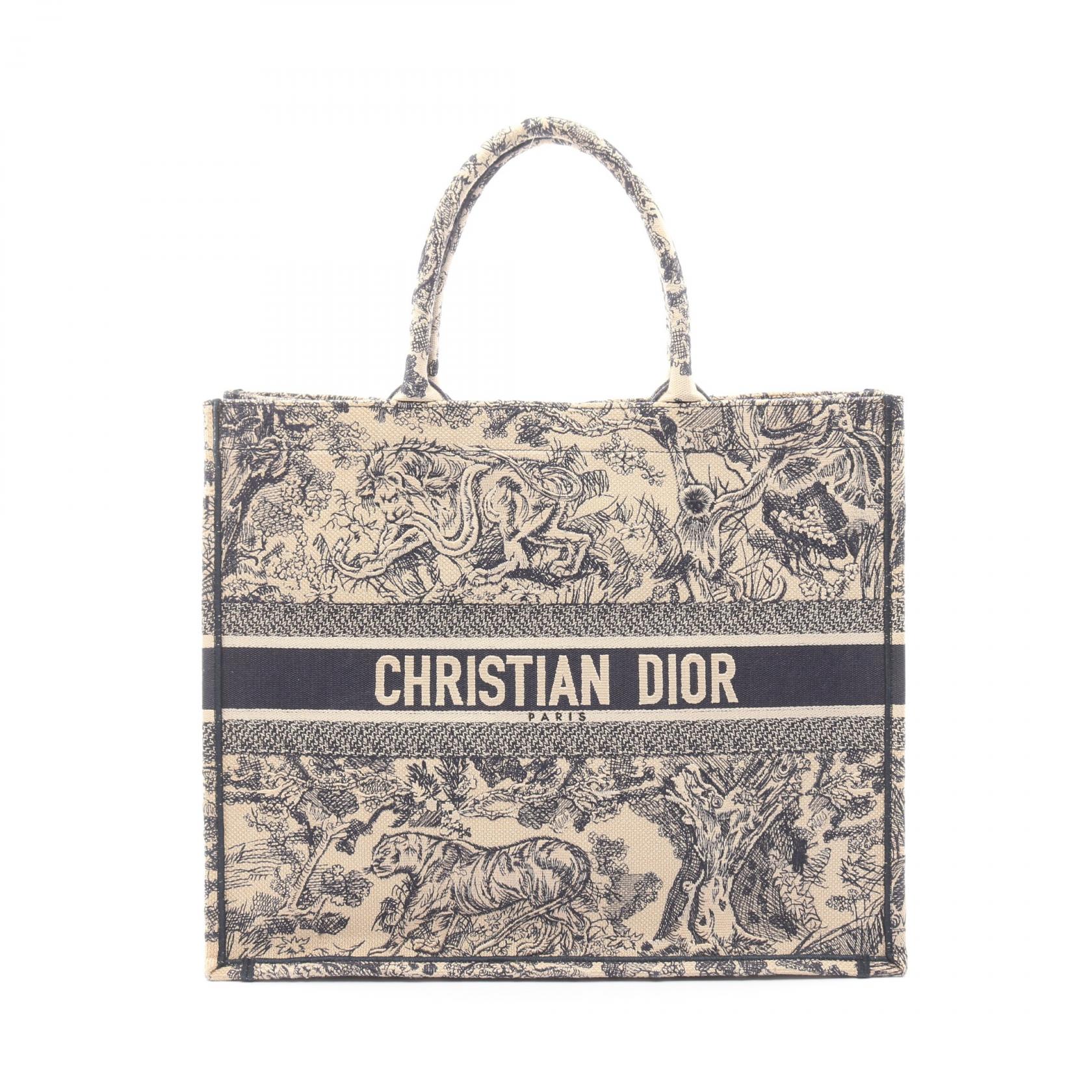 ≪5%OFFクーポン＆まとめ買い10% ～7/26 9:59〆≫クリスチャンディオール Christian Dior BOOK TOTE ブックトート ラージ トートバッグ バッグ キャンバス レディース ベージュ系 / ネイビー系 【中古】｜BRANDOFF TOKYO