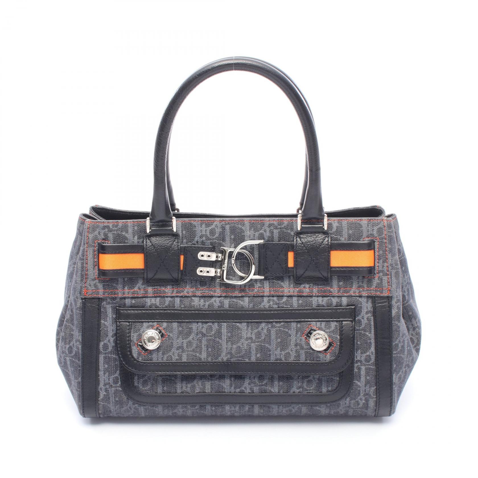 ≪5%OFFクーポン＆まとめ買い10% ～7/26 9:59〆≫ディオール Dior フライトライン トロッター ハンドバッグ バッグ デニム レザー レディース ネイビー系 / ブラック系 / オレンジ系 【中古】｜BRANDOFF TOKYO