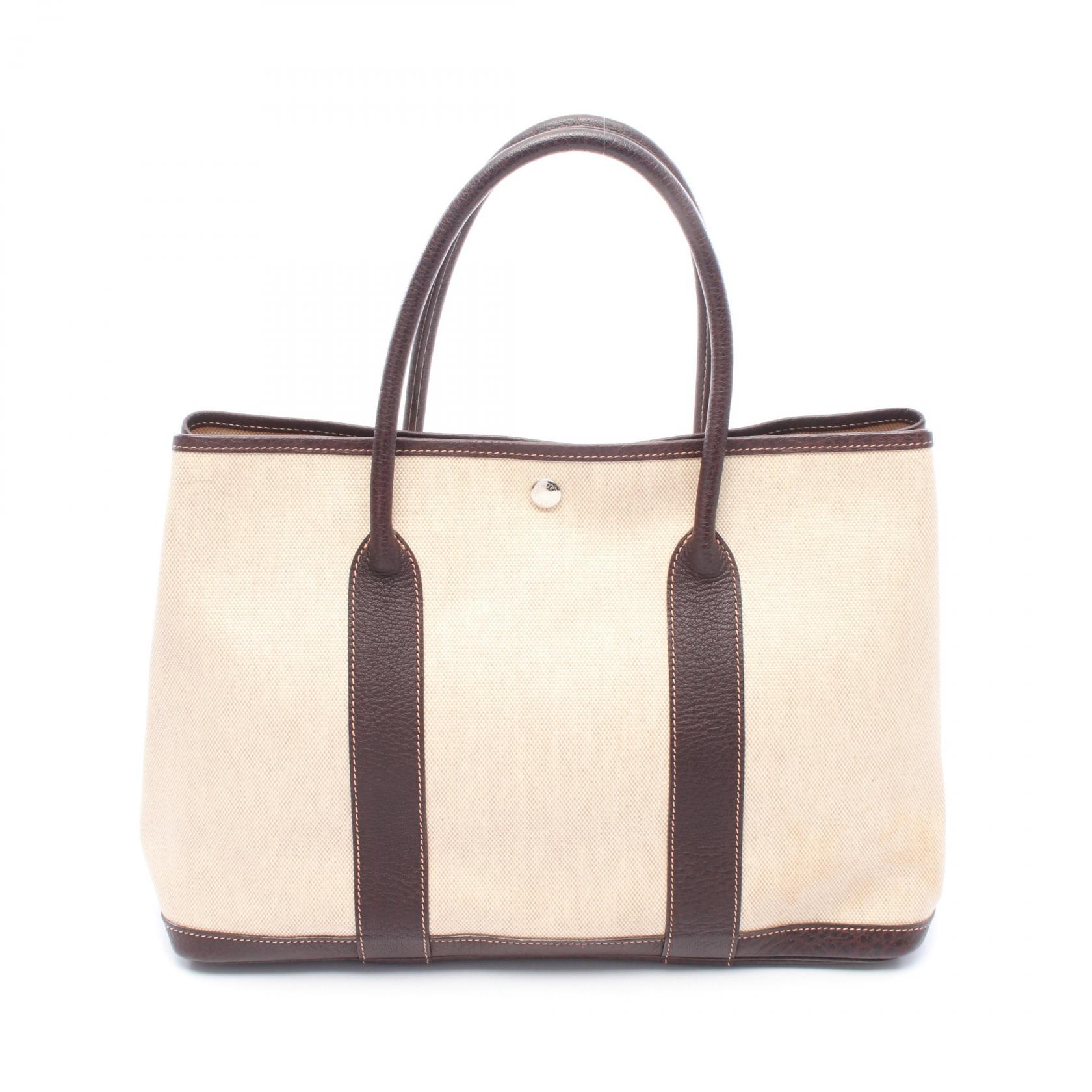 ≪5%OFFクーポン＆まとめ買い10% ～7/26 9:59〆≫エルメス HERMES ガーデンパーティPM トートバッグ バッグ レザー キャンバス トワルアッシュ トワルアッシュ レディース ベージュ系 / ブラウン系 【中古】｜BRANDOFF TOKYO