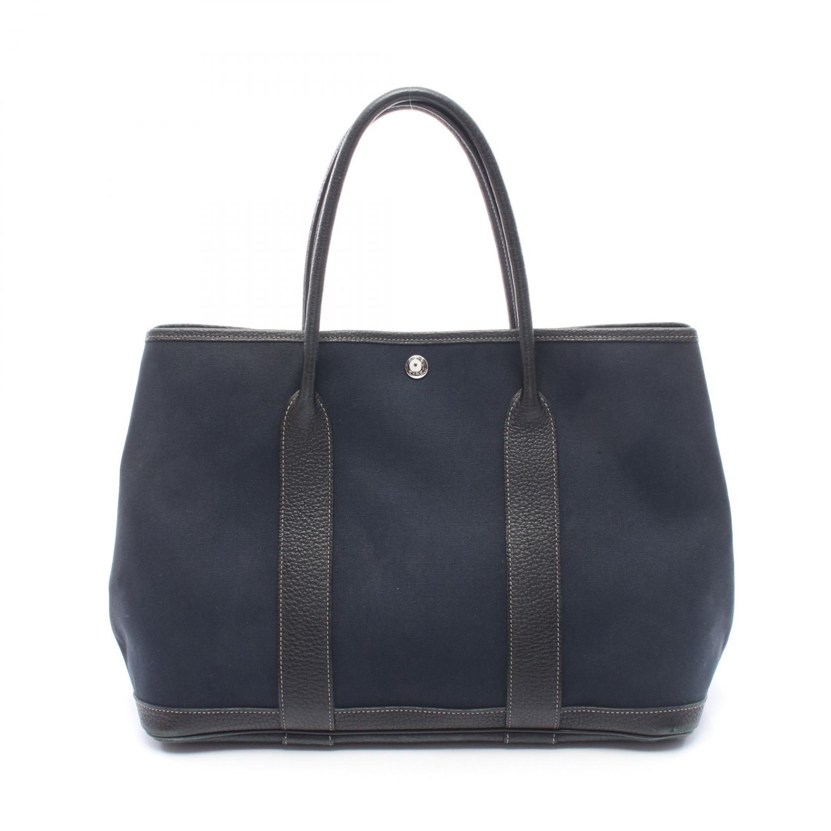 ≪5%OFFクーポン＆まとめ買い10% ～7/26 9:59〆≫エルメス HERMES ガーデンパーティPM トートバッグ バッグ レザー キャンバス トワルオフィシエ トワルオフィシエ レディース ブラック系 038587CK 【中古】｜BRANDOFF TOKYO 98,450円