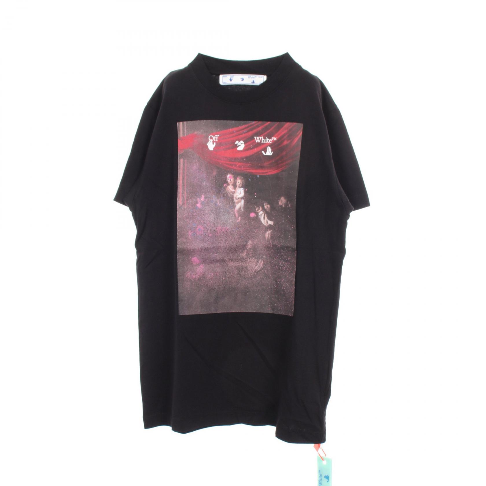 ≪5%OFFクーポン&まとめ買い10% ~7/26 9:59〆≫オフホワイト OFF-WHITE CARAVAGGIO S OVER TEE 半袖Tシャツ 衣料品 トップス コットン メンズ ブラック系 / マルチカラー 【中古】|BRANDOFF TOKYO