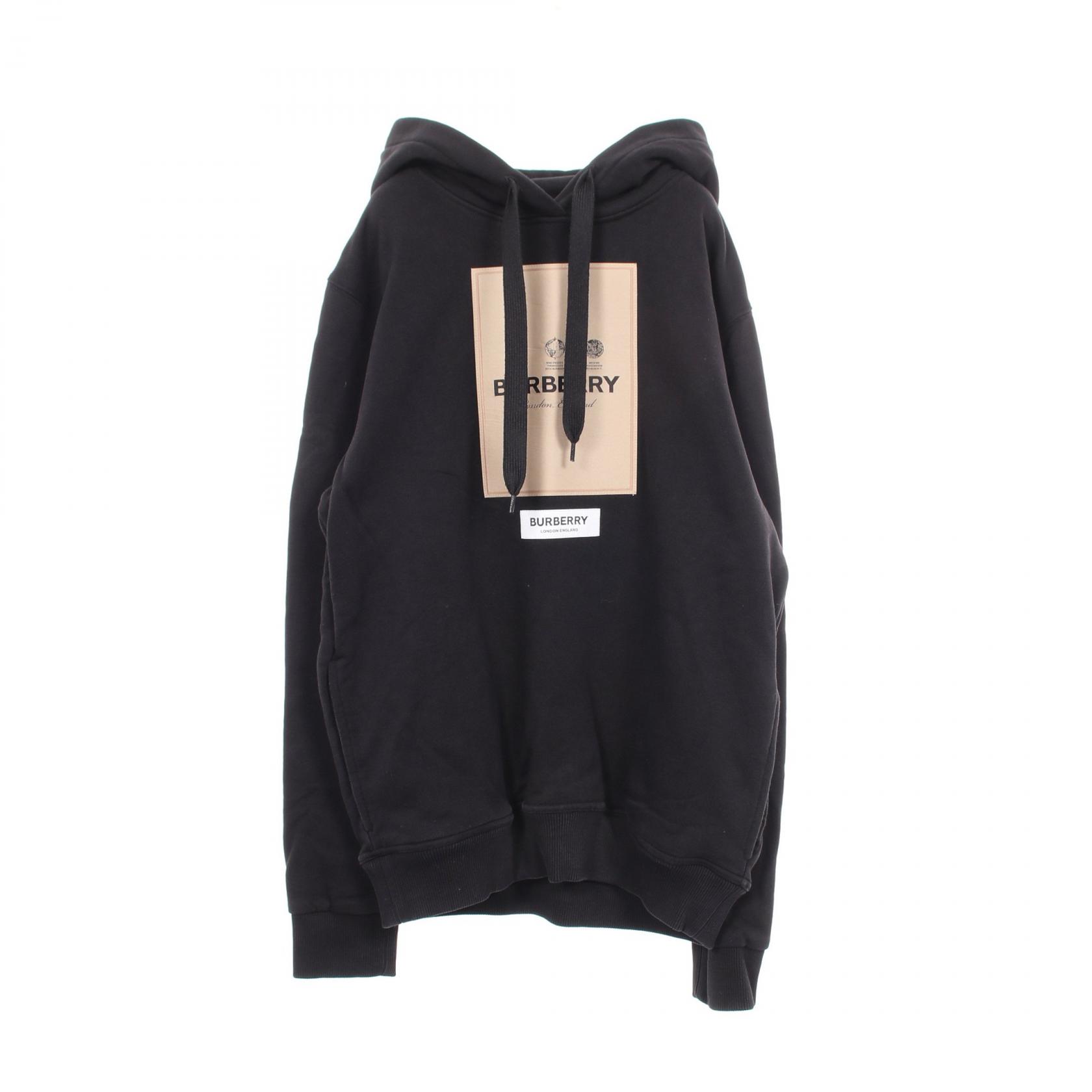 ≪5%OFFクーポン＆まとめ買い10% ～7/26 9:59〆≫バーバリー BURBERRY ラベルアップリケ パーカー 衣料品 トップス コットン メンズ ブラック系 【中古】｜BRANDOFF TOKYO