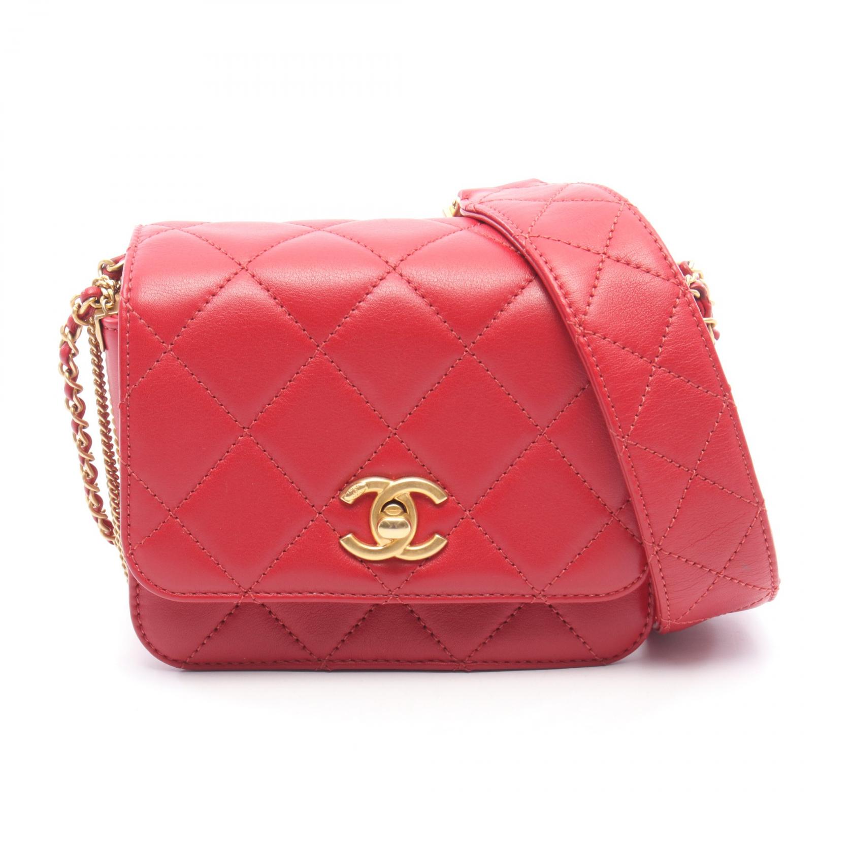 ≪5%OFFクーポン＆まとめ買い10% ～7/26 9:59〆≫シャネル CHANEL マトラッセ ミニ チェーンショルダー ショルダーバッグ バッグ ラムスキン（羊革） レディース レッド系 【中古】｜BRANDOFF TOKYO 241,500円