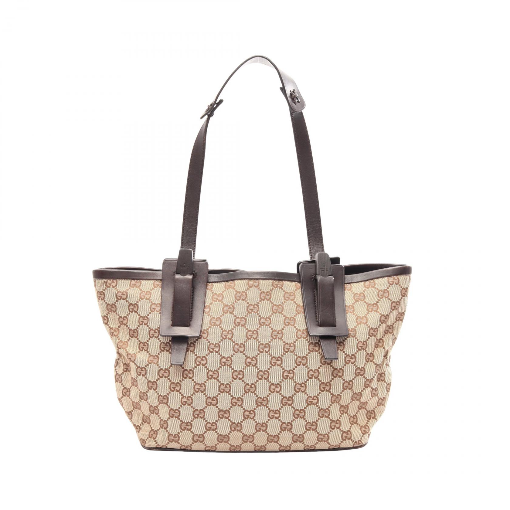 グッチ GUCCI GGキャンバス トートバッグ バッグ キャンバス レザー レディース ベージュ系 / ブラウン系 106241 【中古】｜BRANDOFF TOKYO