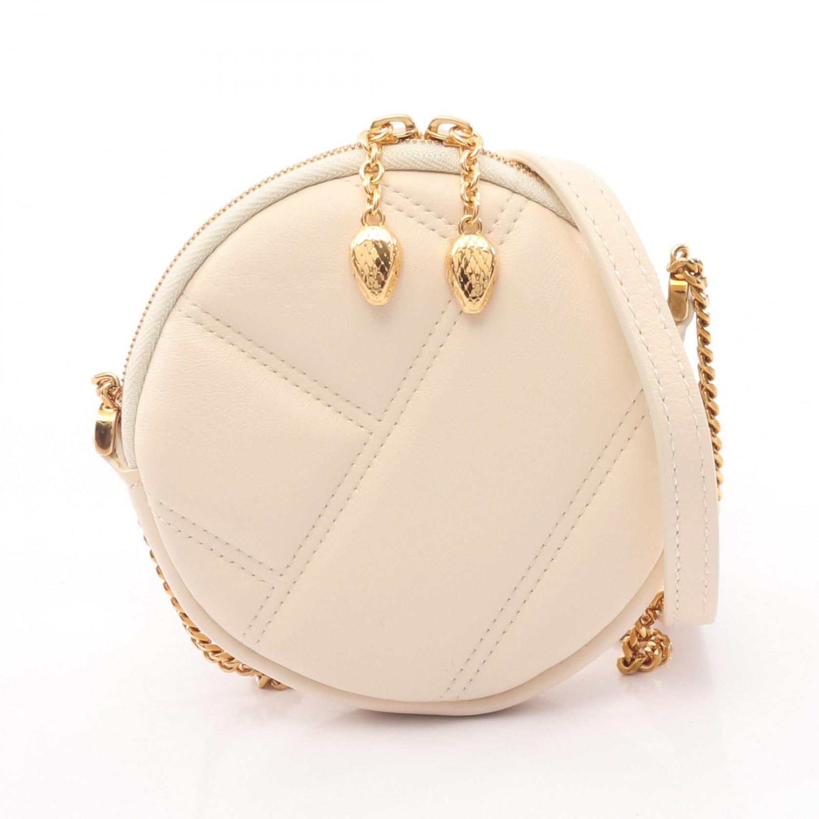 ≪5%OFFクーポン&まとめ買い10% ~7/26 9:59〆≫ブルガリ BVLGARI セルペンティ カボション ミニ ポシェット ショルダーバッグ バッグ レザー レディース アイボリー系 【中古】|BRANDOFF TOKYO