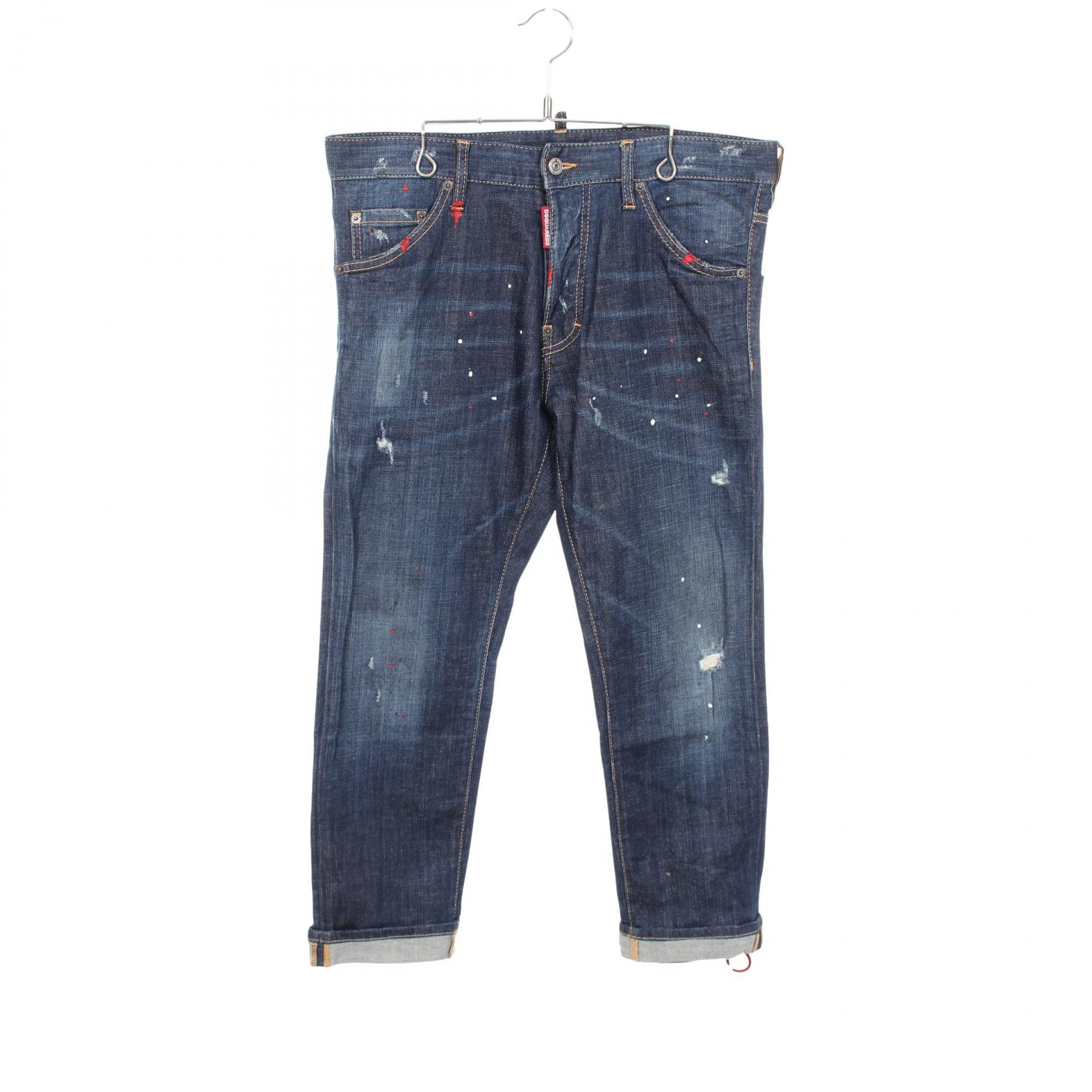 ≪5%OFFクーポン＆まとめ買い10% ～7/26 9:59〆≫ディースクエアード DSQUARED2 Cool Guy Jean ダメージ加工 ペイント加工 ボタンフライ デニムパンツ 衣料品 ボトムス コットン メンズ ネイビー系 S74LB0202 【中古】｜BRANDOFF TOKYO