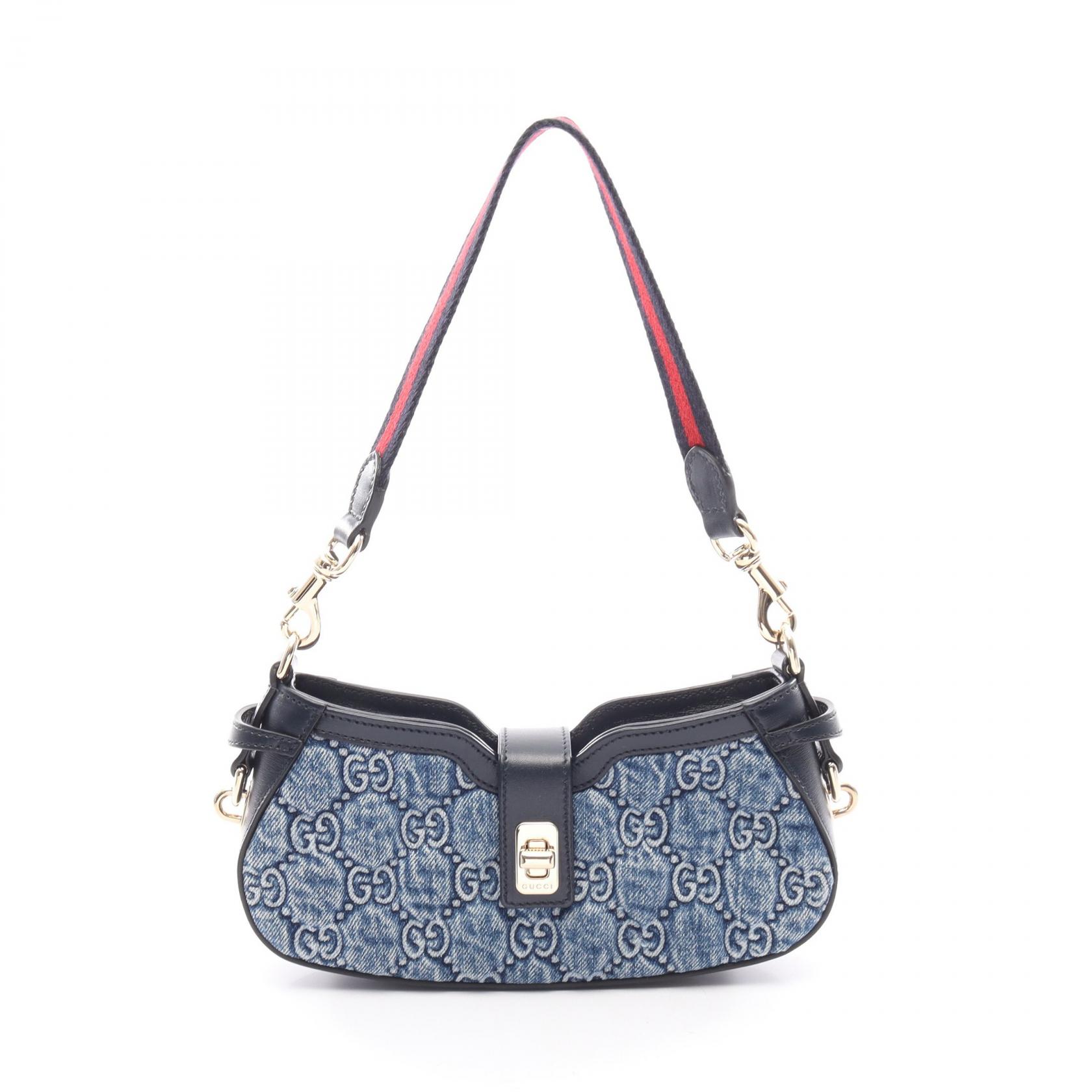 ≪5%OFFクーポン＆まとめ買い10% ～7/26 9:59〆≫グッチ GUCCI ムーンサイド GGデニム ハンドバッグ バッグ デニム レザー レディース ブルー系 / ネイビー系 786015 【中古】｜BRANDOFF TOKYO 168,000円