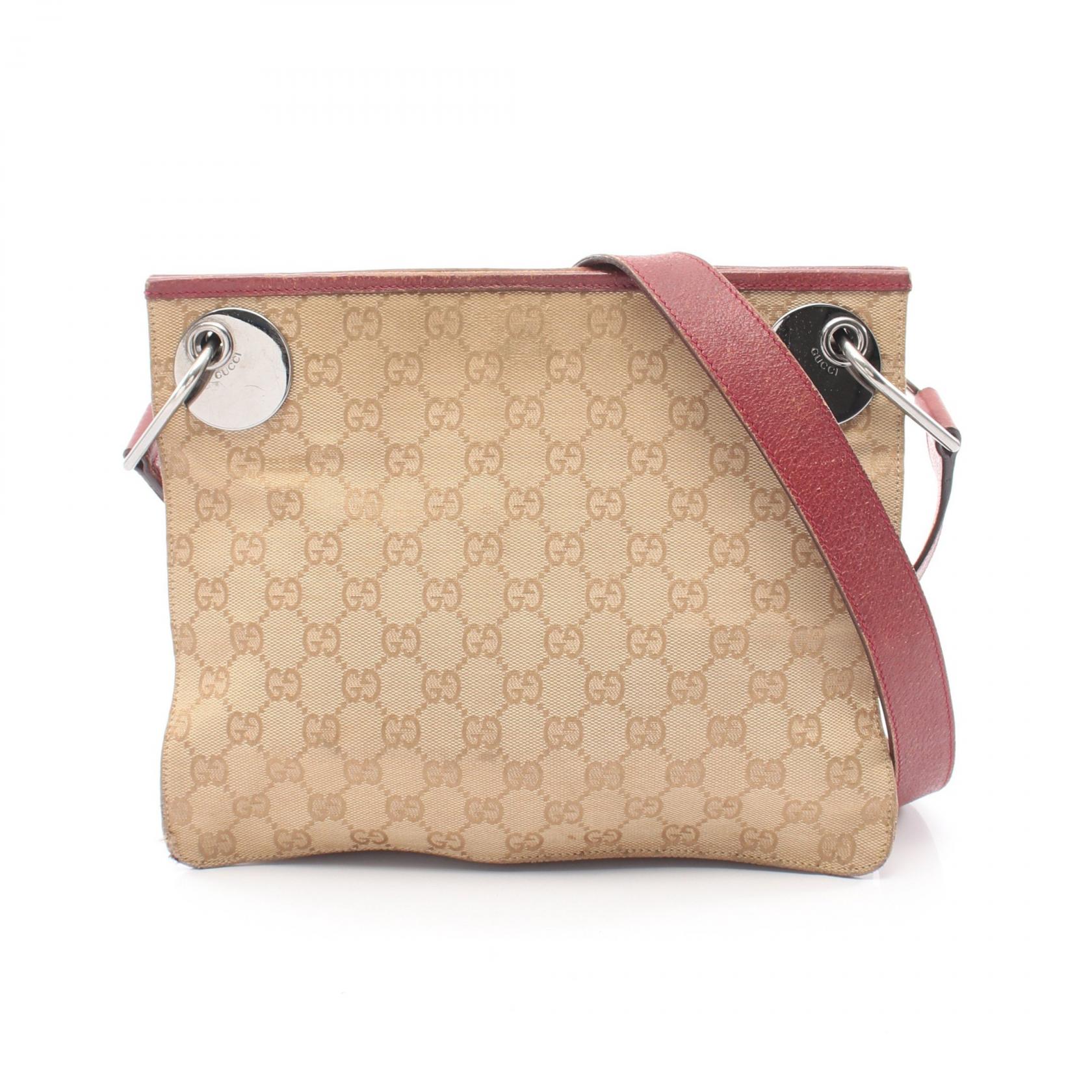 ≪5%OFFクーポン＆まとめ買い10% ～7/26 9:59〆≫グッチ GUCCI GGキャンバス ショルダーバッグ バッグ キャンバス レザー レディース ベージュ系 / ボルドー系 120841 【中古】｜BRANDOFF TOKYO