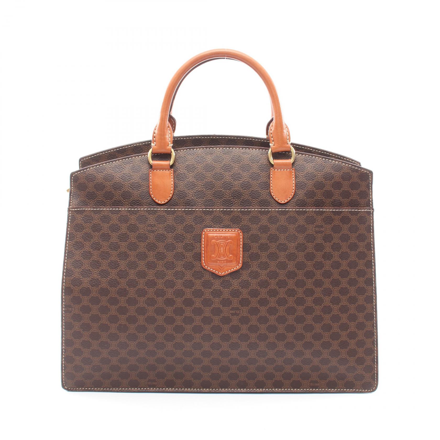 ≪5%OFFクーポン＆まとめ買い10% ～7/26 9:59〆≫セリーヌ CELINE マカダム トートバッグ バッグ PVCコーティングキャンバス レザー レディース ブラウン系 【中古】｜BRANDOFF TOKYO