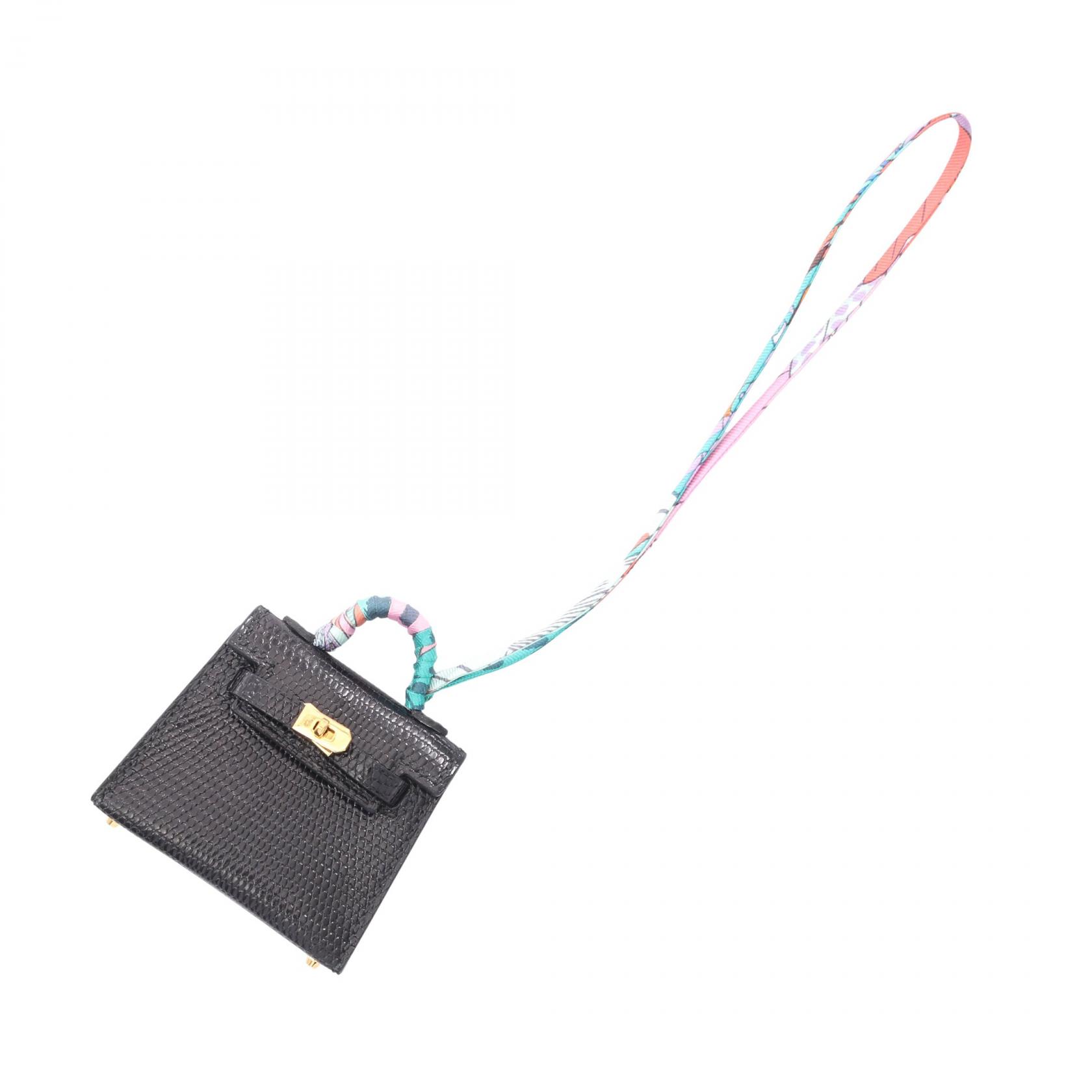 ≪5%OFFクーポン＆まとめ買い10% ～7/26 9:59〆≫エルメス HERMES ケリーツイリー チャーム アクセサリー エキゾチックレザー シルク リザード レディース ブラック系 / マルチカラー 【中古】｜BRANDOFF TOKYO