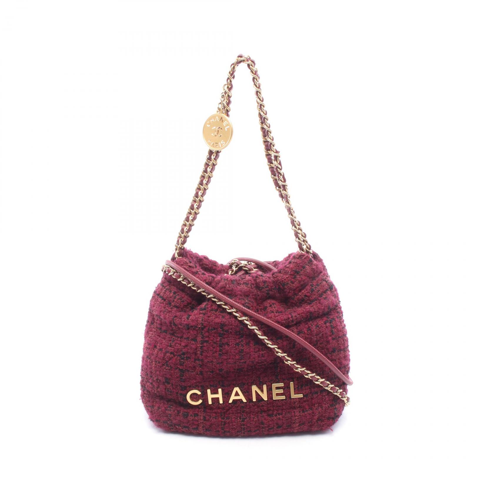 ≪5%OFFクーポン＆まとめ買い10% ～7/26 9:59〆≫シャネル CHANEL CHANEL 22 ミニ ショルダーバッグ バッグ ファブリック レザー レディース ボルドー系 / ブラック系 AS3980 【中古】｜BRANDOFF TOKYO
