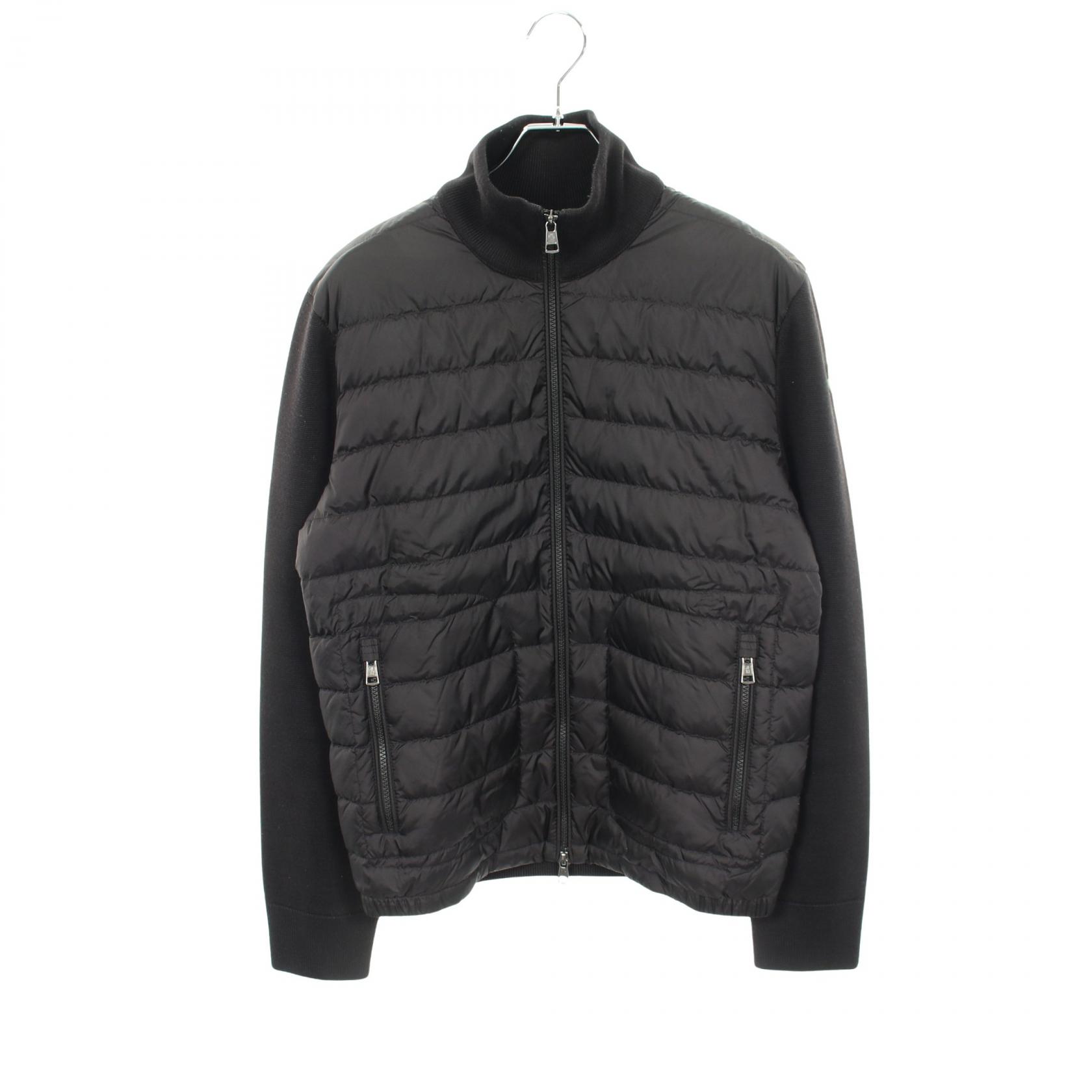 ≪5%OFFクーポン＆まとめ買い10% ～7/26 9:59〆≫モンクレール MONCLER カーディガン ニット切替 ダウンジャケット 衣料品 アウター ナイロン ウール メンズ ブラック系 【中古】｜BRANDOFF TOKYO