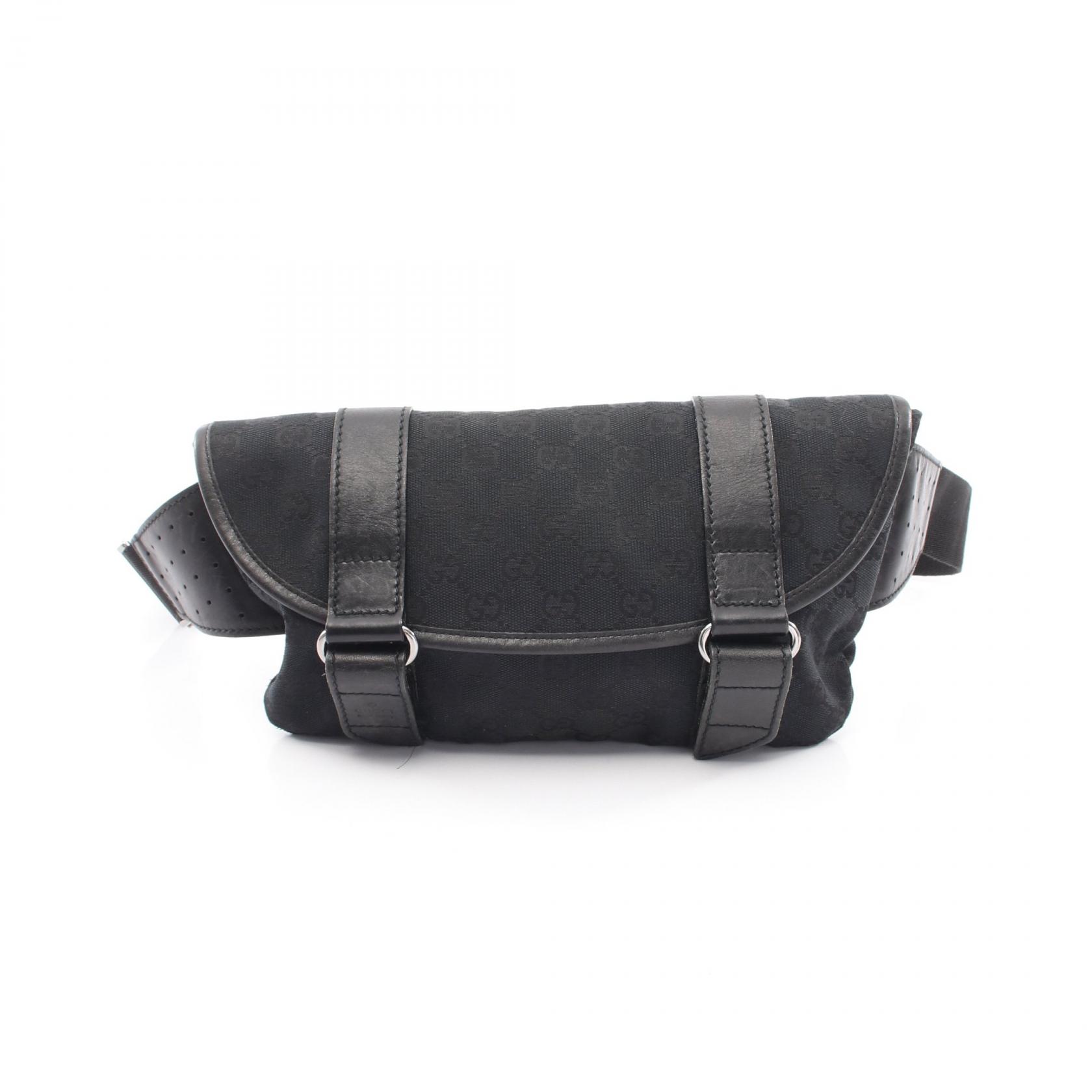 ≪5%OFFクーポン&まとめ買い10% ~7/26 9:59〆≫グッチ GUCCI GGキャンバス ウエストバッグ バッグ キャンバス レザー メンズ レディース ブラック系 145851 【中古】|BRANDOFF TOKYO