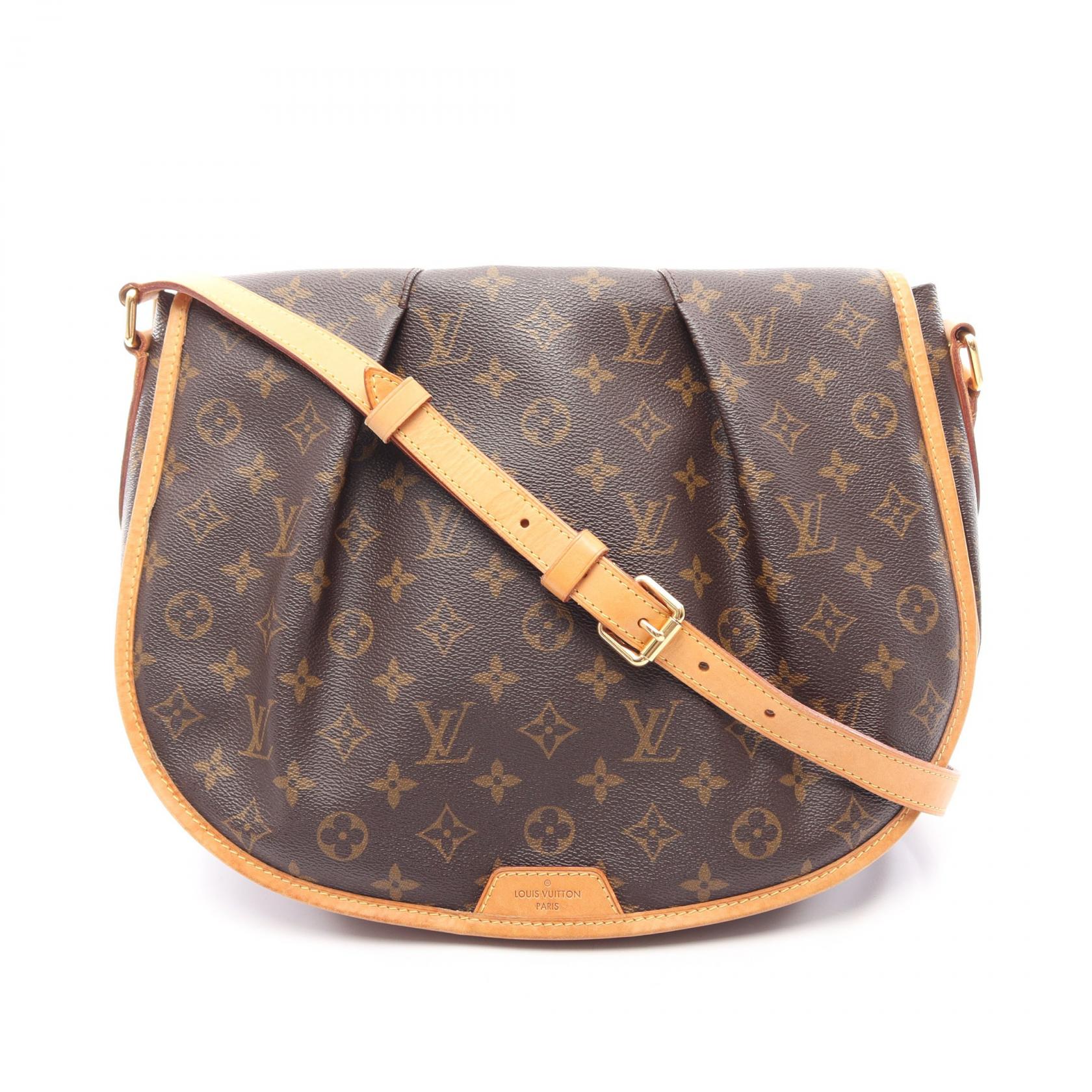 ≪5%OFFクーポン＆まとめ買い10% ～7/26 9:59〆≫ルイ・ヴィトン LOUIS VUITTON メニルモンタンMM ショルダーバッグ バッグ PVCコーティングキャンバス レザー モノグラム レディース ブラウン系 M40473 【中古】｜BRANDOFF TOKYO