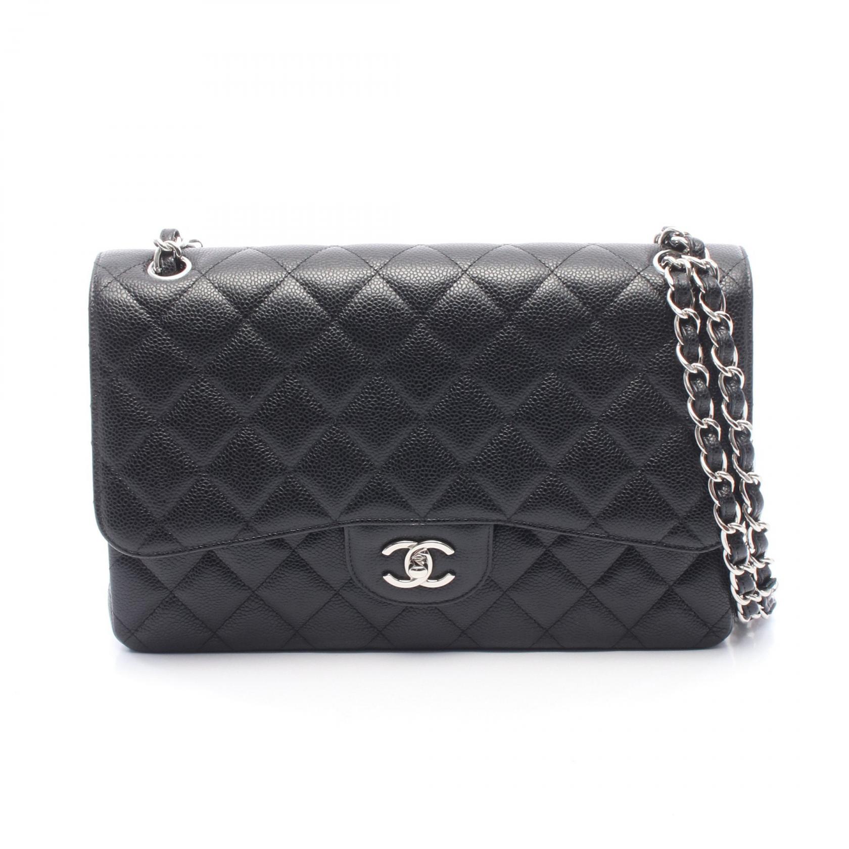 ≪5%OFFクーポン＆まとめ買い10% ～7/26 9:59〆≫シャネル CHANEL デカマトラッセ30 クラシック ラージ Wフラップ ショルダーバッグ バッグ キャビアスキン(グレインドカーフ) レディース ブラック系 A58600 【中古】｜BRANDOFF TOKYO