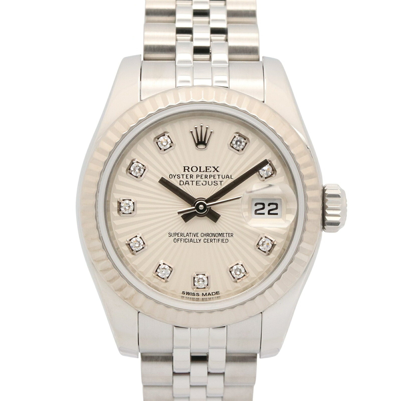 ≪5%OFFクーポン&まとめ買い10% ~7/26 9:59〆≫ロレックス ROLEX デイトジャスト 10Pダイヤ ランダム番 腕時計 時計 K18WG(ホワイトゴールド) ステンレススチール ダイヤモンド レディース シルバー系 サンビーム/新ダイヤ 179174G 【中古】|BRANDOFF TOKYO