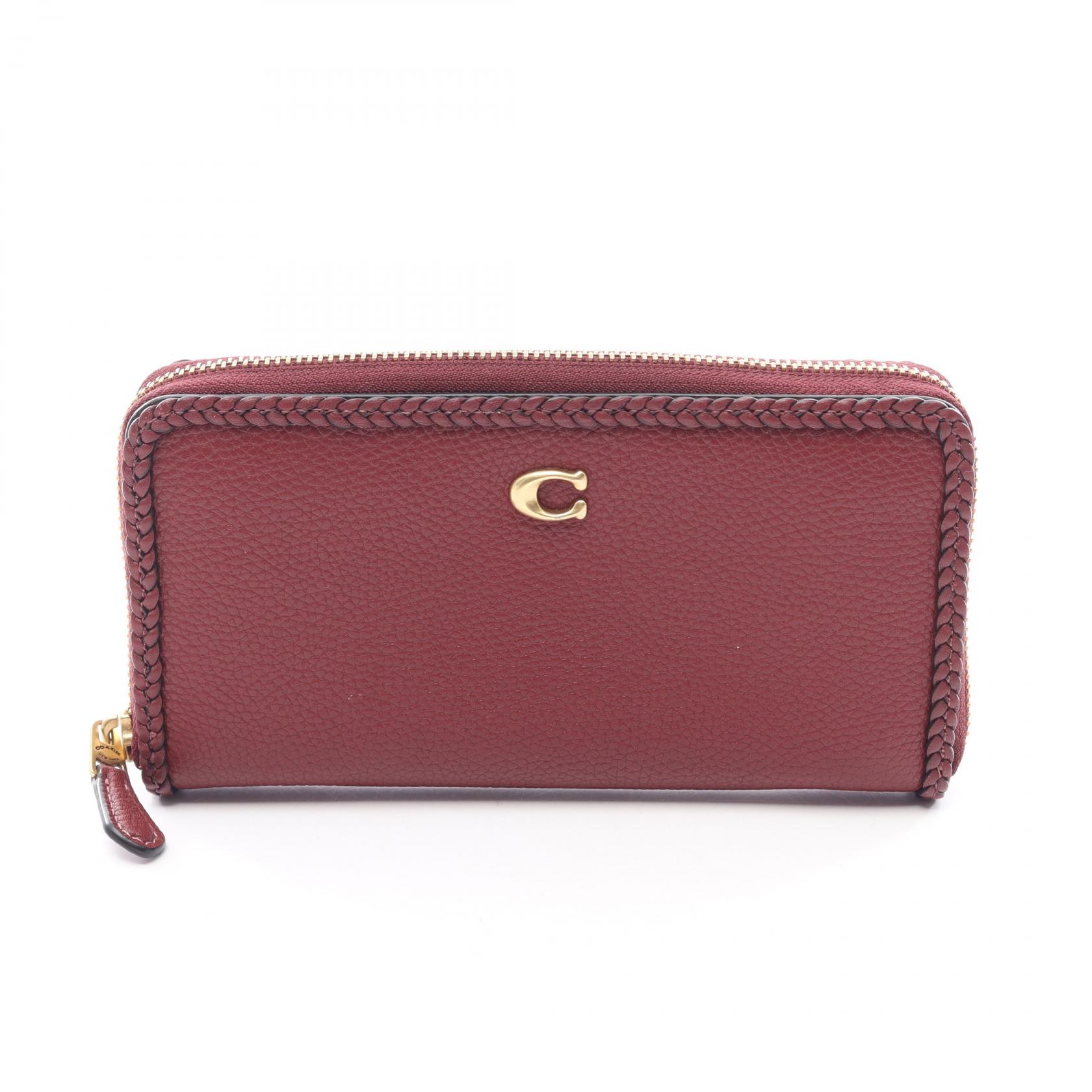≪5%OFFクーポン＆まとめ買い10% ～7/26 9:59〆≫コーチ COACH アコーディオン ラウンド長財布 財布 レザー レディース ボルドー系 【中古】｜BRANDOFF TOKYO
