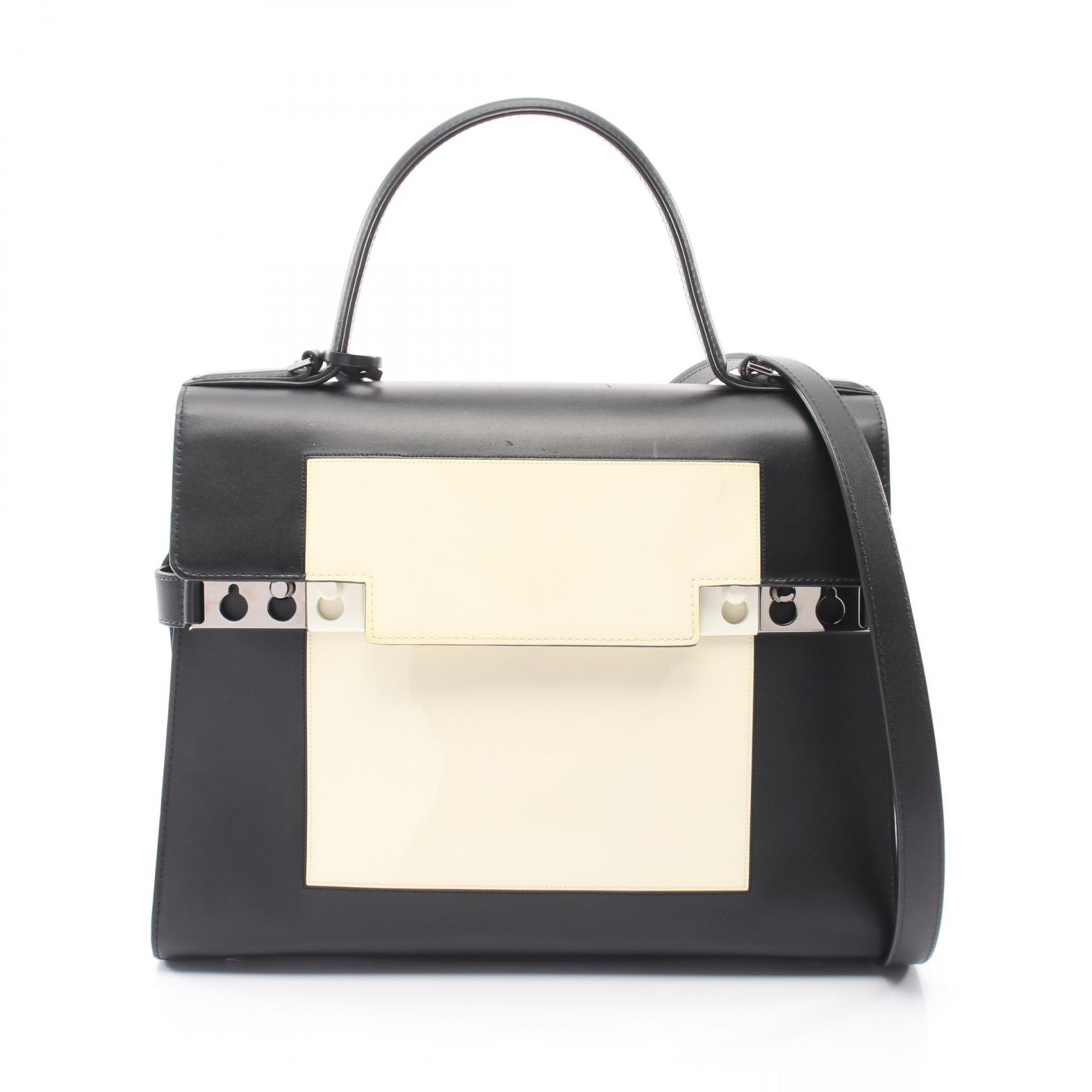 ≪5%OFFクーポン＆まとめ買い10% ～7/26 9:59〆≫デルヴォー Delvaux タンペートGM 2WAY ハンドバッグ バッグ レザー パテントレザー レディース ブラック系 / ホワイト系 【中古】｜BRANDOFF TOKYO