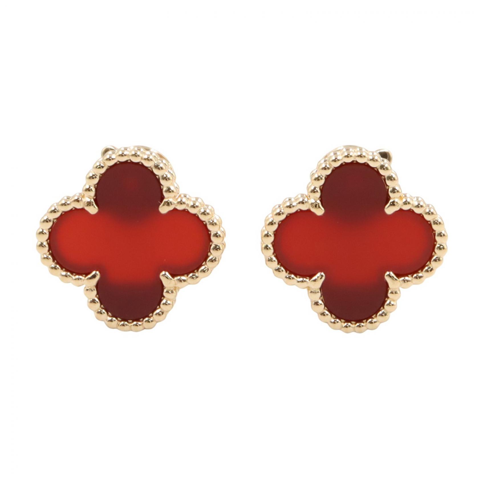 ≪5%OFFクーポン＆まとめ買い10% ～7/26 9:59〆≫ヴァンクリーフ＆アーペル Van Cleef & Arpels ヴィンテージアルハンブラ カーネリアン ピアス ピアス ジュエリー K18（イエローゴールド） カーネリアン レディース ゴールド系 / レッド系 VCARD40400 【中古】｜BRANDOFF TOKYO