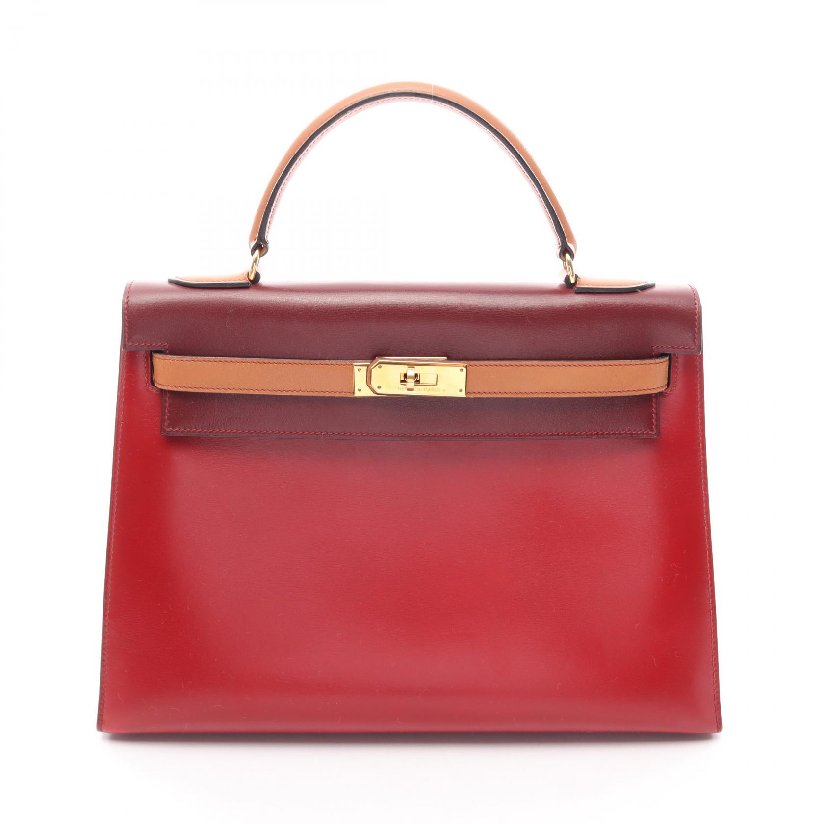 ≪5%OFFクーポン&まとめ買い10% ~7/26 9:59〆≫エルメス HERMES ケリー32 トリコロール ハンドバッグ バッグ カーフ(牛革) レザー ヴォーシャモニー ボックスカーフ レディース レッド系 / ボルドー系 / ブラウン系/ルージュアッシュ/ ナチュラル 【中古】|BRANDOFF TOKYO