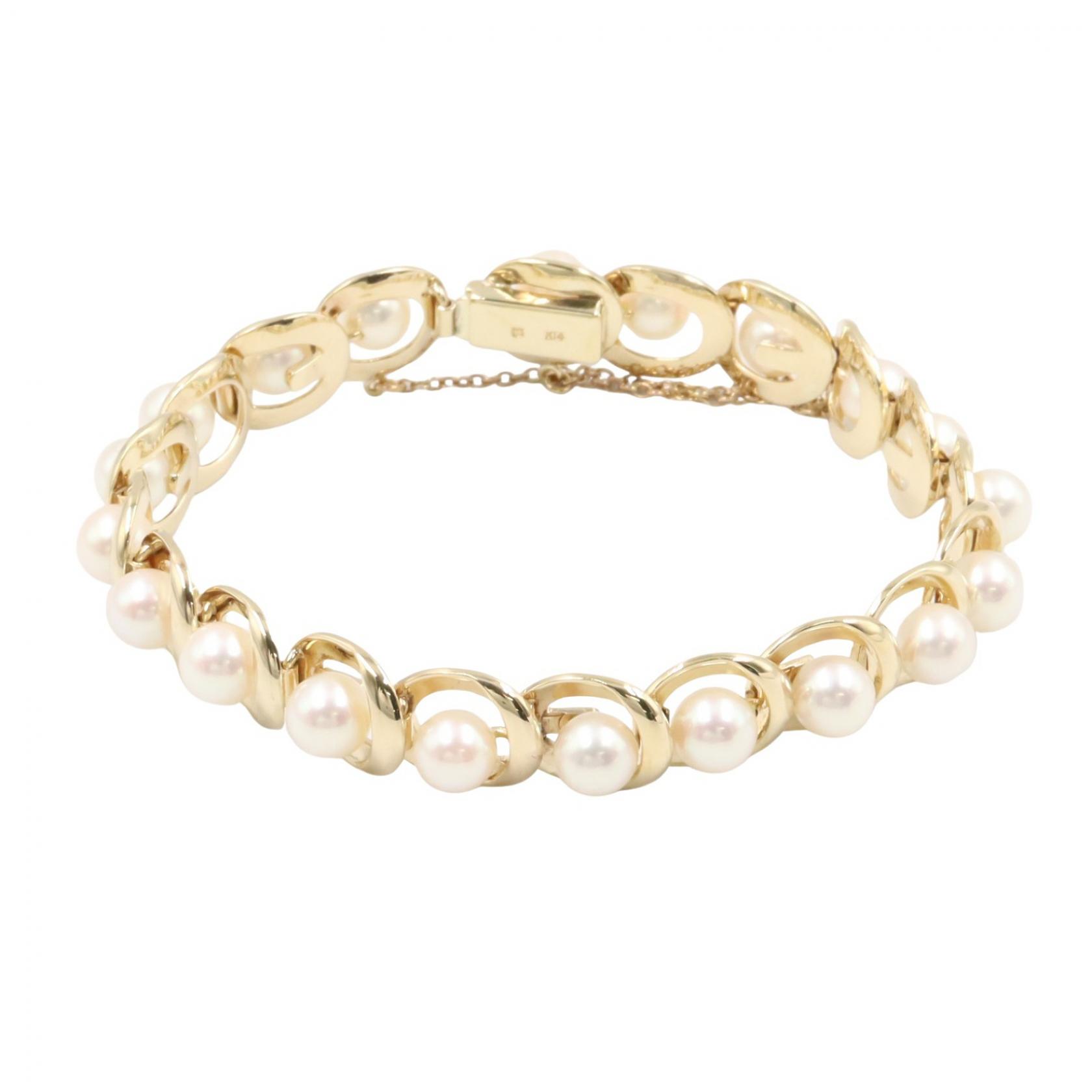 ≪5%OFFクーポン＆まとめ買い10% ～7/26 9:59〆≫ミキモト MIKIMOTO パール ブレスレット ブレスレット アクセサリー K14YG / パール レディース ゴールド系 / ホワイト系 【中古】｜BRANDOFF TOKYO