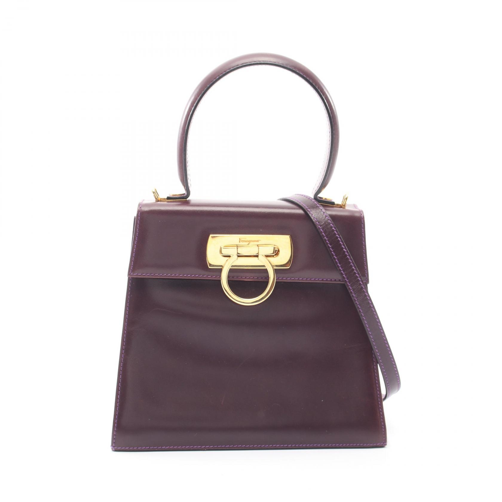 ≪5%OFFクーポン＆まとめ買い10% ～7/26 9:59〆≫サルヴァトーレフェラガモ Salvatore Ferragamo ガンチーニ 2WAY ハンドバッグ バッグ レザー レディース パープル系 21-2193 【中古】｜BRANDOFF TOKYO