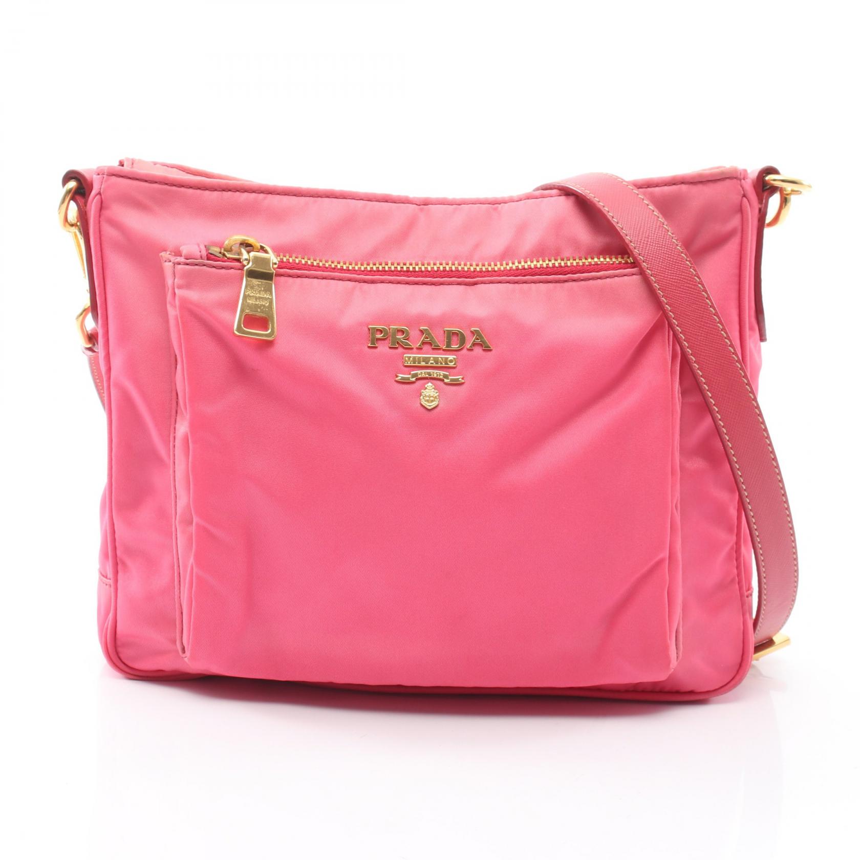 ≪5%OFFクーポン&まとめ買い10% ~7/26 9:59〆≫プラダ PRADA ショルダーバッグ バッグ ナイロン サフィアーノレザー レディース ピンク系 【中古】|BRANDOFF TOKYO