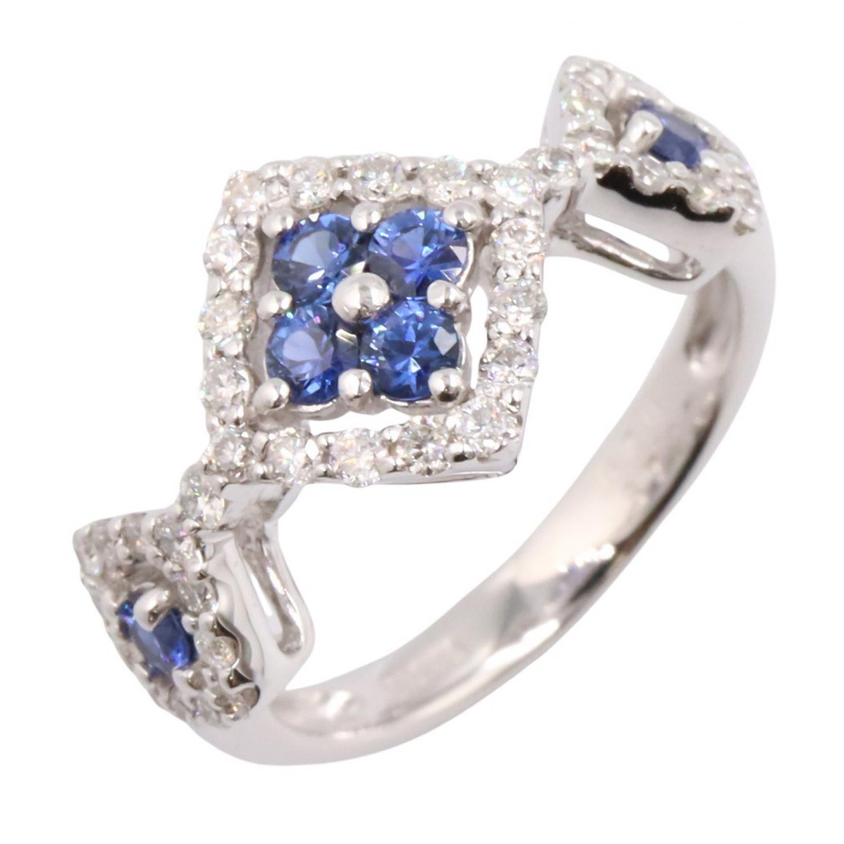 ≪5%OFFクーポン＆まとめ買い10% ～7/26 9:59〆≫ジュエリー JEWELRY サファイア ダイヤモンド リング リング・指輪 ジュエリー K18WG（ホワイトゴールド） ダイヤモンド サファイア レディース シルバー系 / ブルー系 / クリア系 ｻﾌｧｲｱ 4.7g 【中古】｜BRANDOFF TOKYO