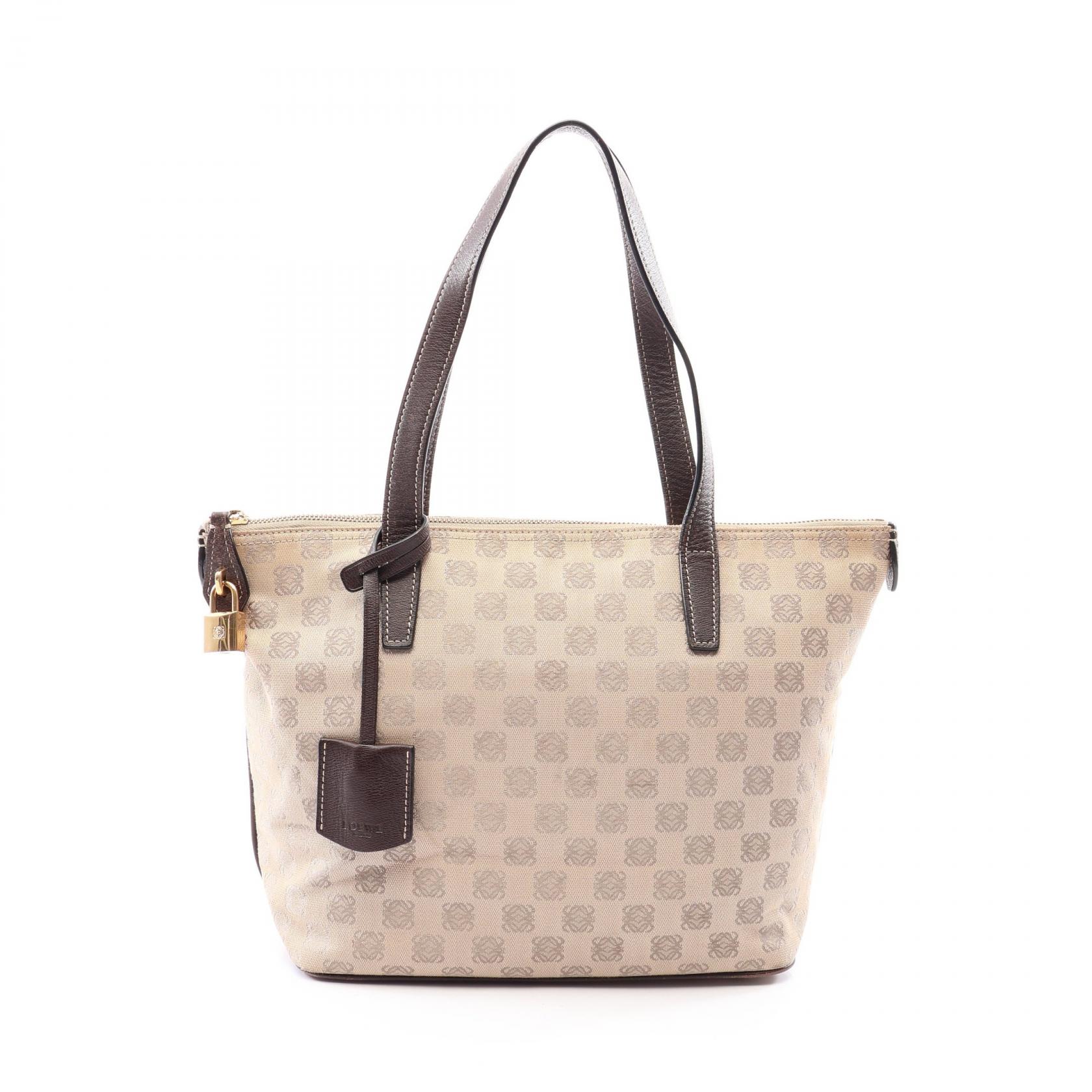 ≪5%OFFクーポン&まとめ買い10% ~7/26 9:59〆≫ロエベ LOEWE アナグラム トートバッグ バッグ キャンバス レザー レディース ベージュ系 / ブラウン系 【中古】|BRANDOFF TOKYO