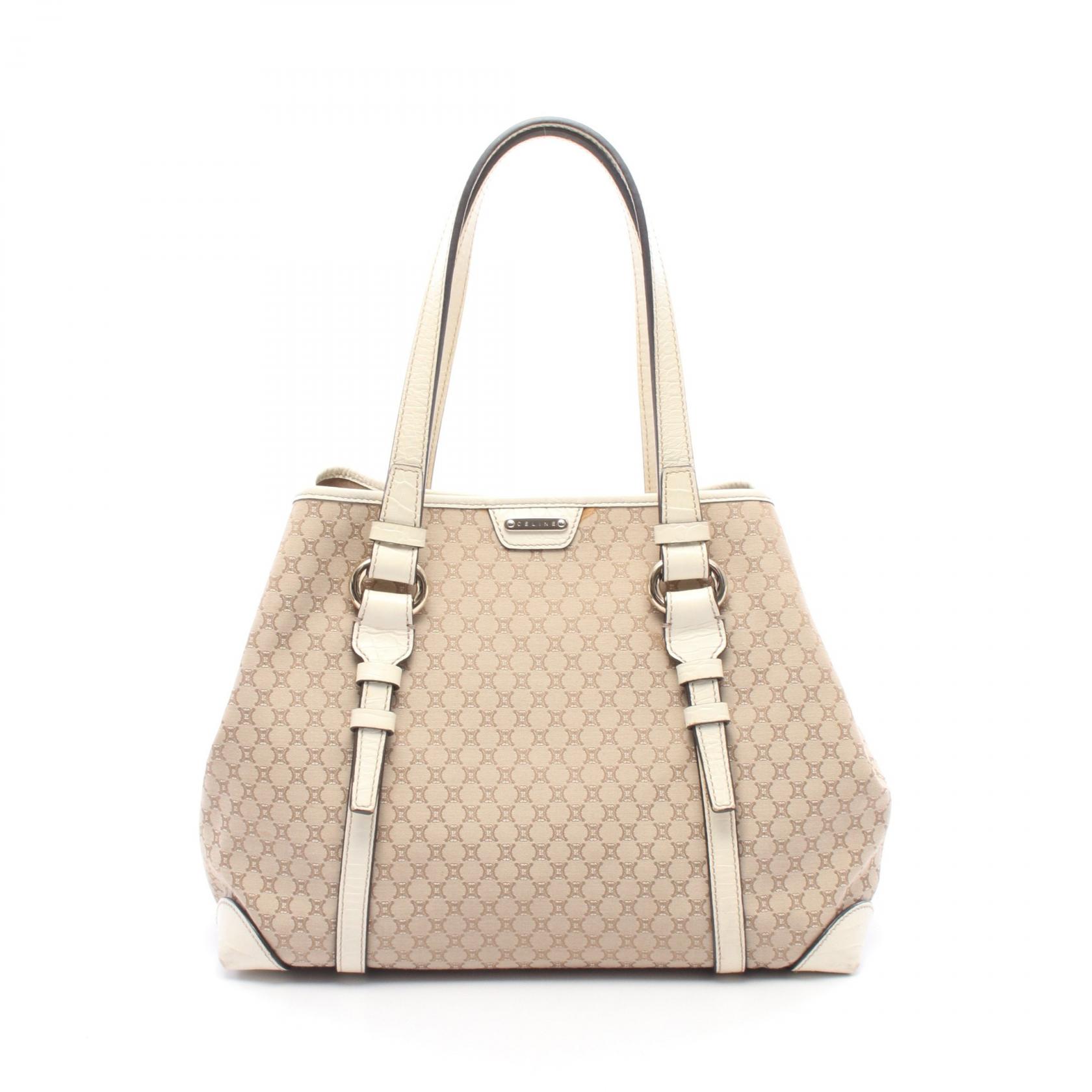 ≪5%OFFクーポン＆まとめ買い10% ～7/26 9:59〆≫セリーヌ CELINE マカダム トートバッグ バッグ キャンバス レザー レディース ベージュ系 / アイボリー系 【中古】｜BRANDOFF TOKYO