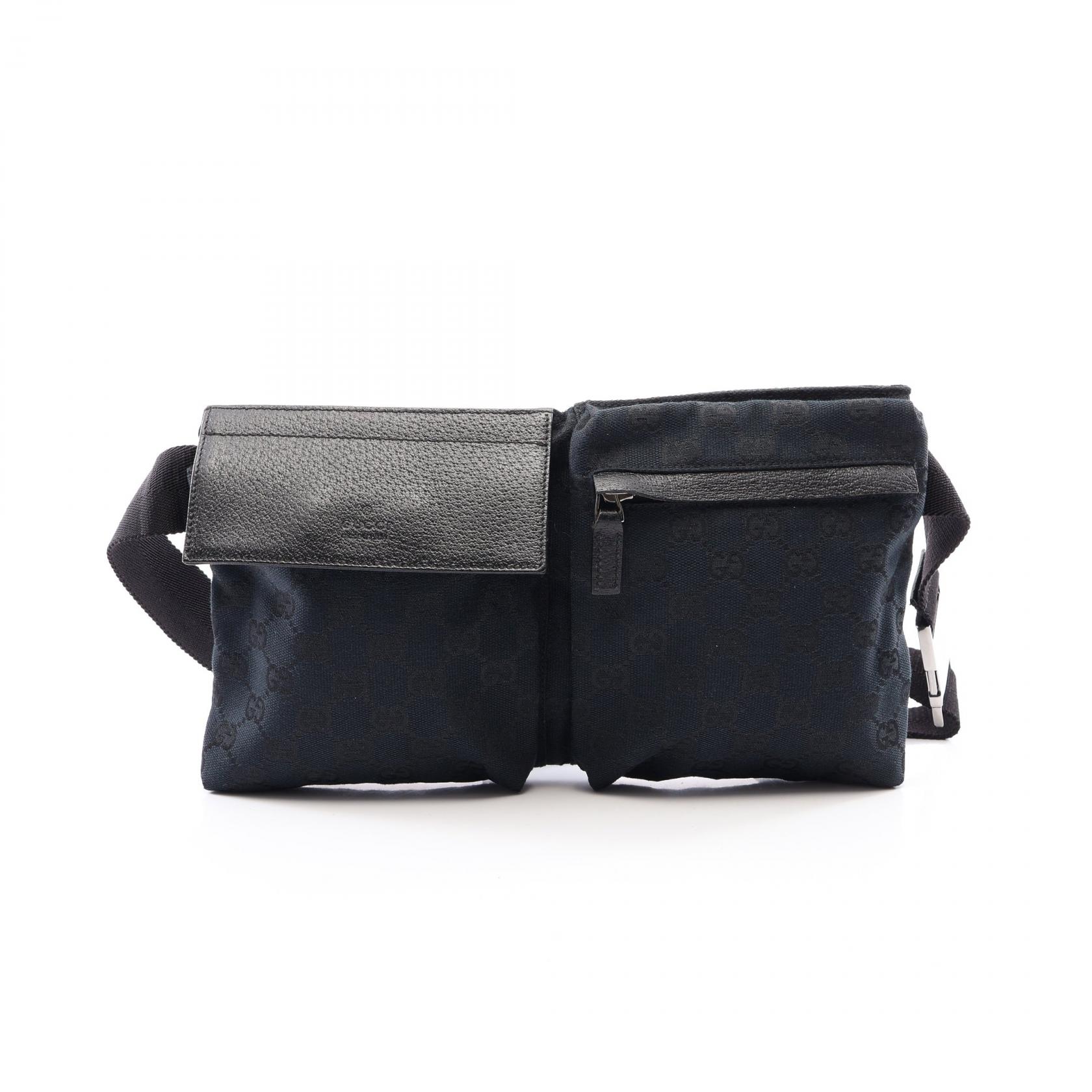≪5%OFFクーポン＆まとめ買い10% ～7/26 9:59〆≫グッチ GUCCI GGキャンバス ウエストバッグ ボディバッグ バッグ キャンバス レザー メンズ レディース ブラック系 28566 【中古】｜BRANDOFF TOKYO