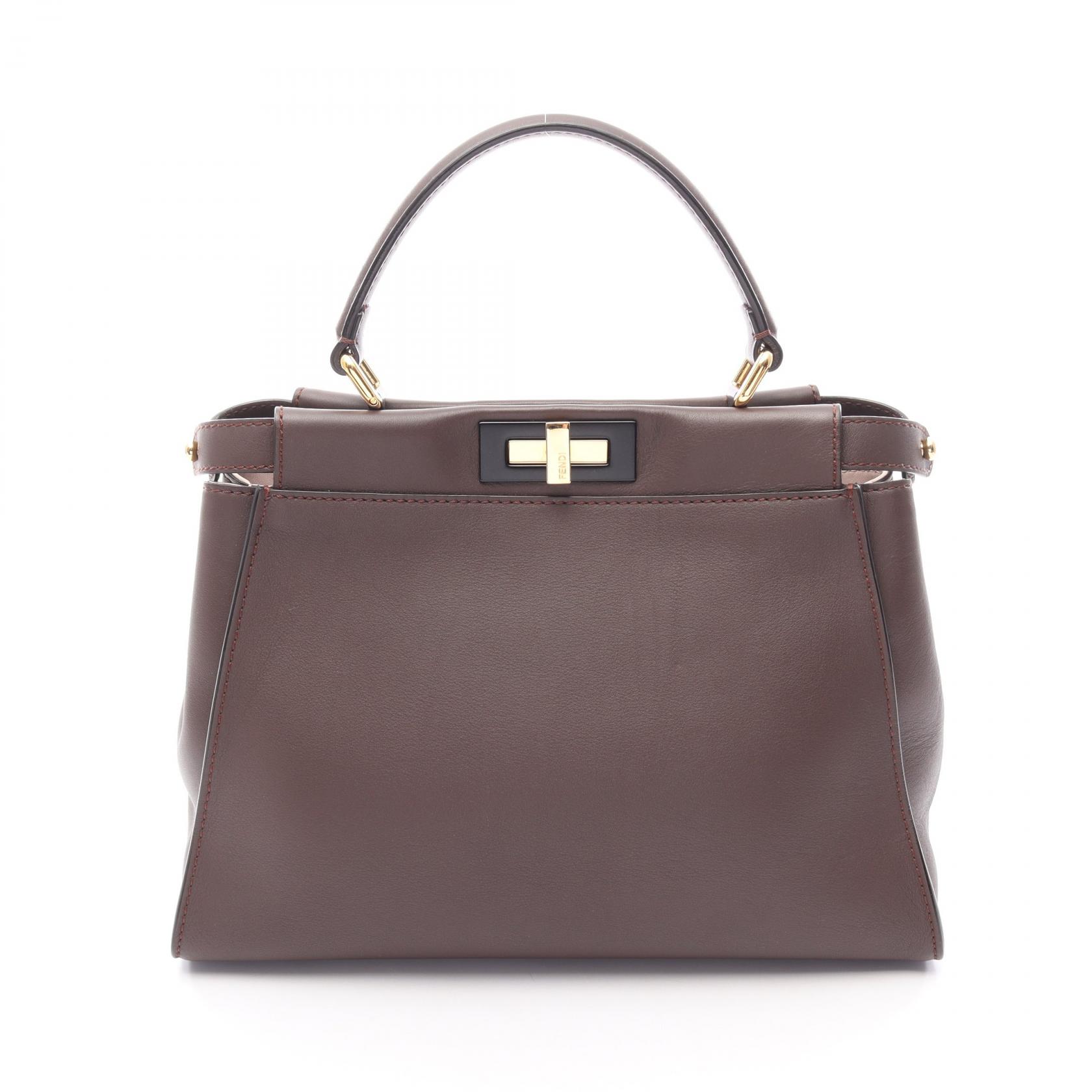 ≪5%OFFクーポン&まとめ買い10% ~7/26 9:59〆≫フェンディ FENDI ピーカブー レギュラー ハンドバッグ バッグ レザー レディース ブラウン系 8BN290 【中古】|BRANDOFF TOKYO