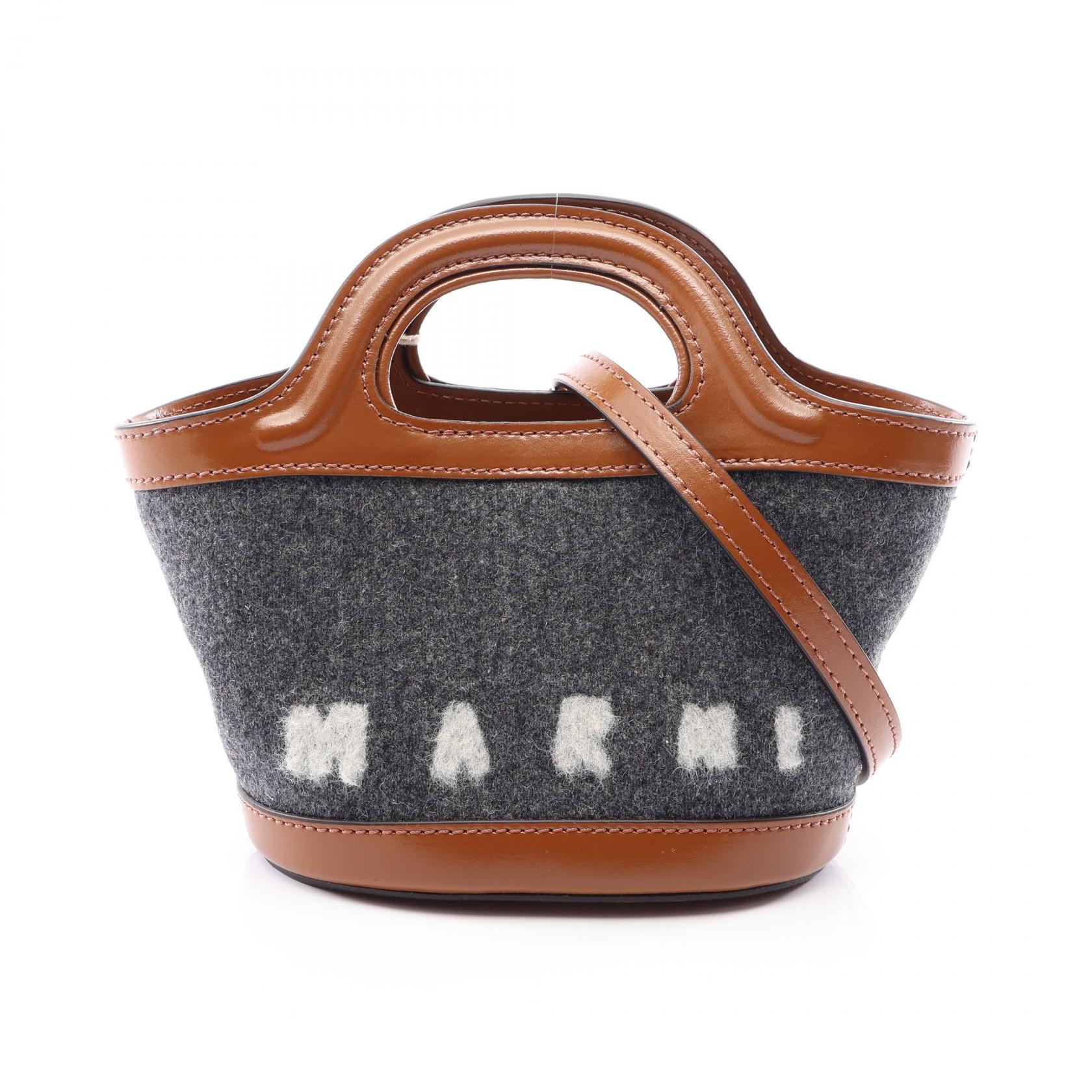 ≪5%OFFクーポン＆まとめ買い10% ～7/26 9:59〆≫マルニ MARNI TROPICALIA MICRO トロピカリア 2WAY ハンドバッグ バッグ レザー フェルト レディース グレー系 / ブラウン系 BMMP0096Q1P4915ZO253 【中古】｜BRANDOFF TOKYO