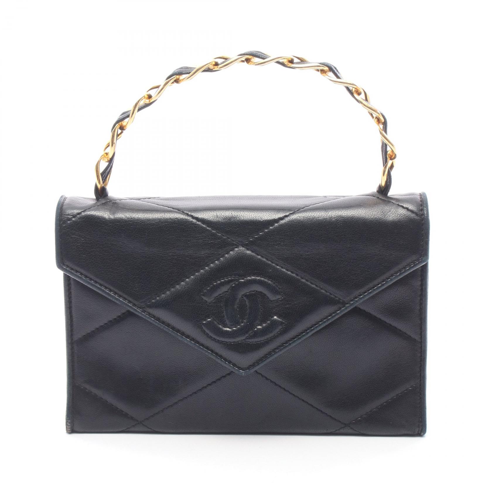 ≪5%OFFクーポン＆まとめ買い10% ～7/26 9:59〆≫シャネル CHANEL ココマーク ダイヤステッチ ハンドバッグ バッグ ラムスキン（羊革） レディース ブラック系 【中古】｜BRANDOFF TOKYO
