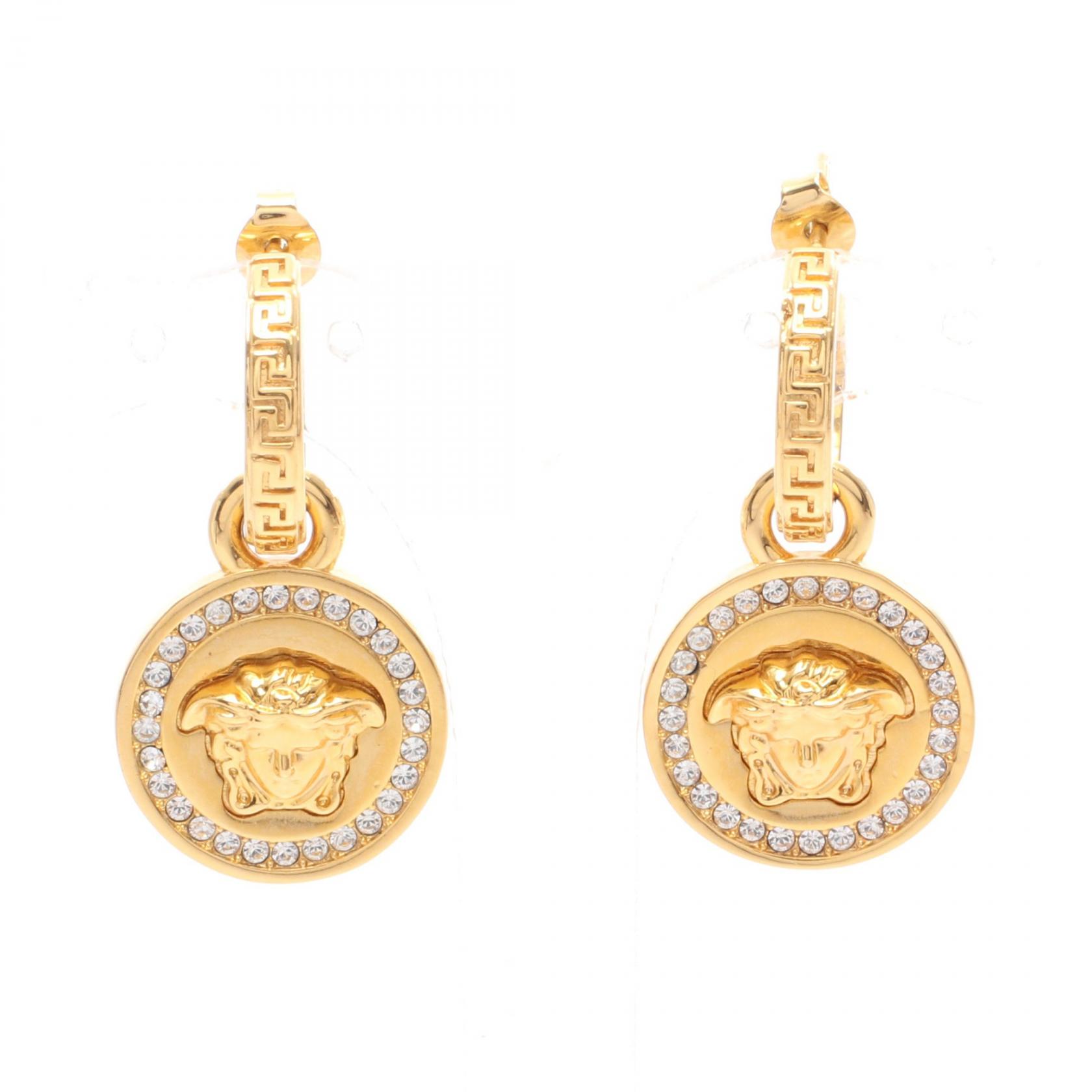 ≪5%OFFクーポン&まとめ買い10% ~7/26 9:59〆≫ヴェルサーチ VERSACE メデューサ サークル ピアス ジュエリー GP(ゴールドメッキ) ラインストーン レディース ゴールド系 / クリア系 【中古】|BRANDOFF TOKYO