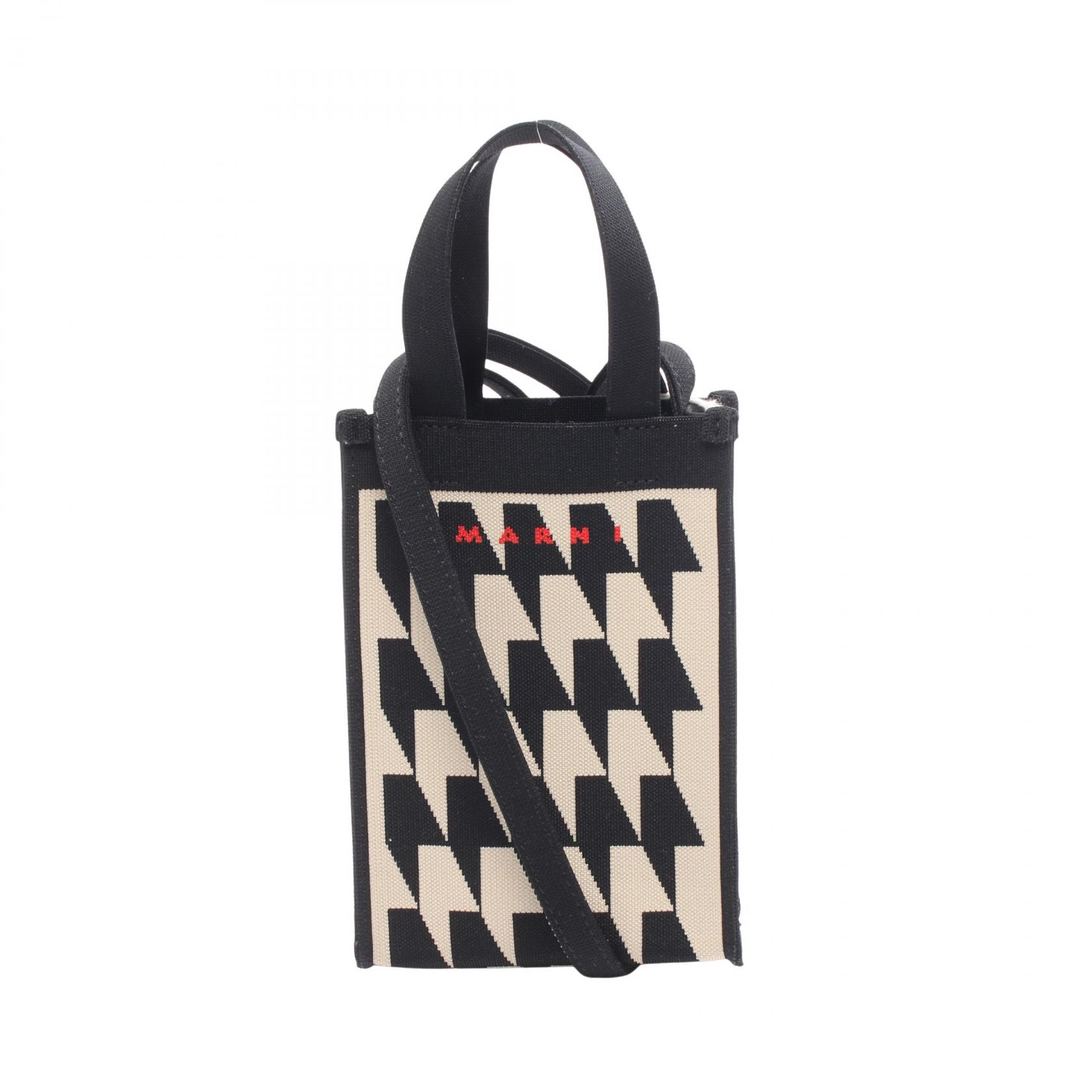 ≪5%OFFクーポン＆まとめ買い10% ～7/26 9:59〆≫マルニ MARNI ナノショッピングバッグ 千鳥格子 2WAY ショルダーバッグ バッグ ニット レディース ブラック系 / ベージュ系 SHMP0085A1P4556ZO423 【中古】｜BRANDOFF TOKYO 33,150円