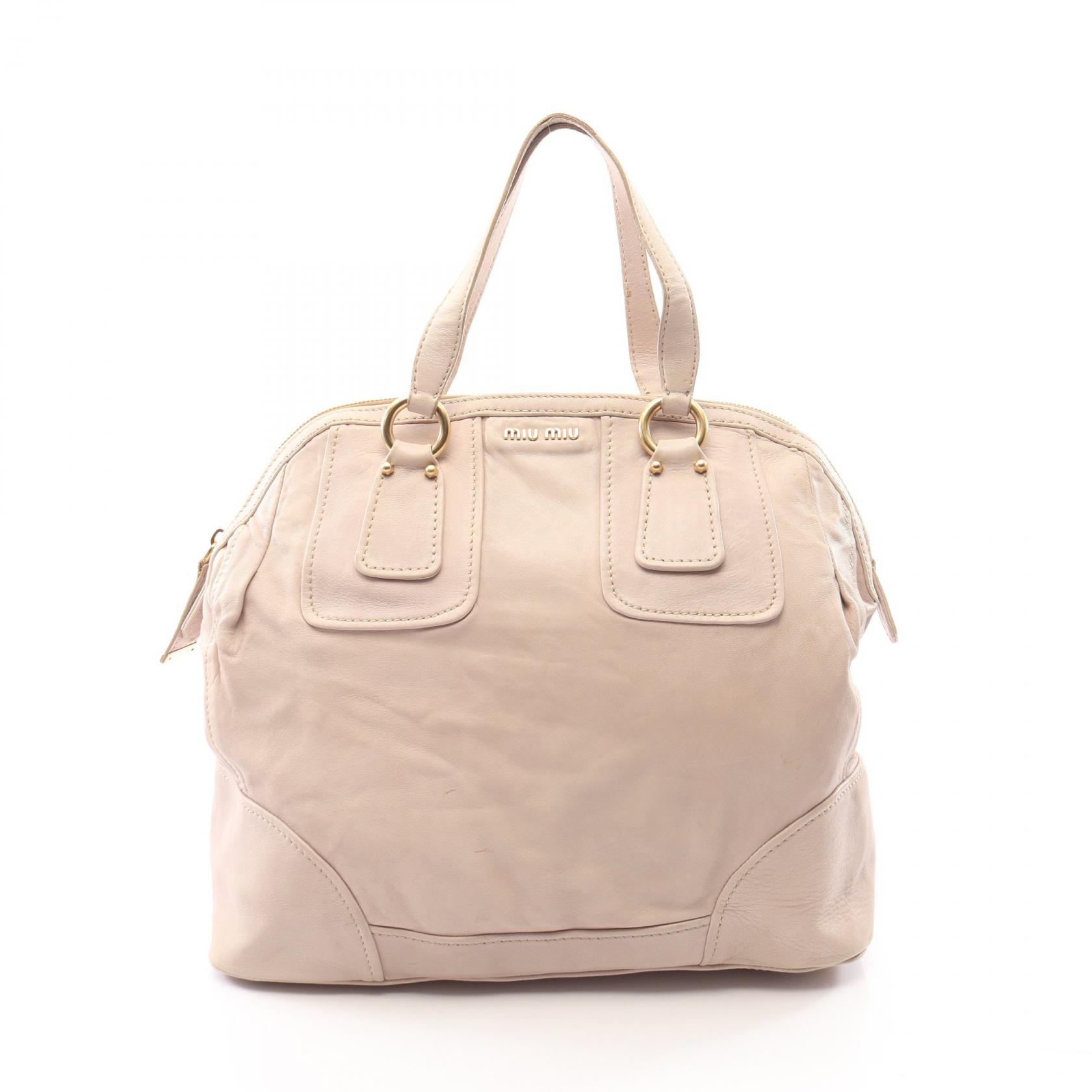 ≪5%OFFクーポン&まとめ買い10% ~7/26 9:59〆≫ミュウ ミュウ Miu Miu ロゴ ボストンバッグ バッグ レザー レディース アイボリー系 【中古】|BRANDOFF TOKYO